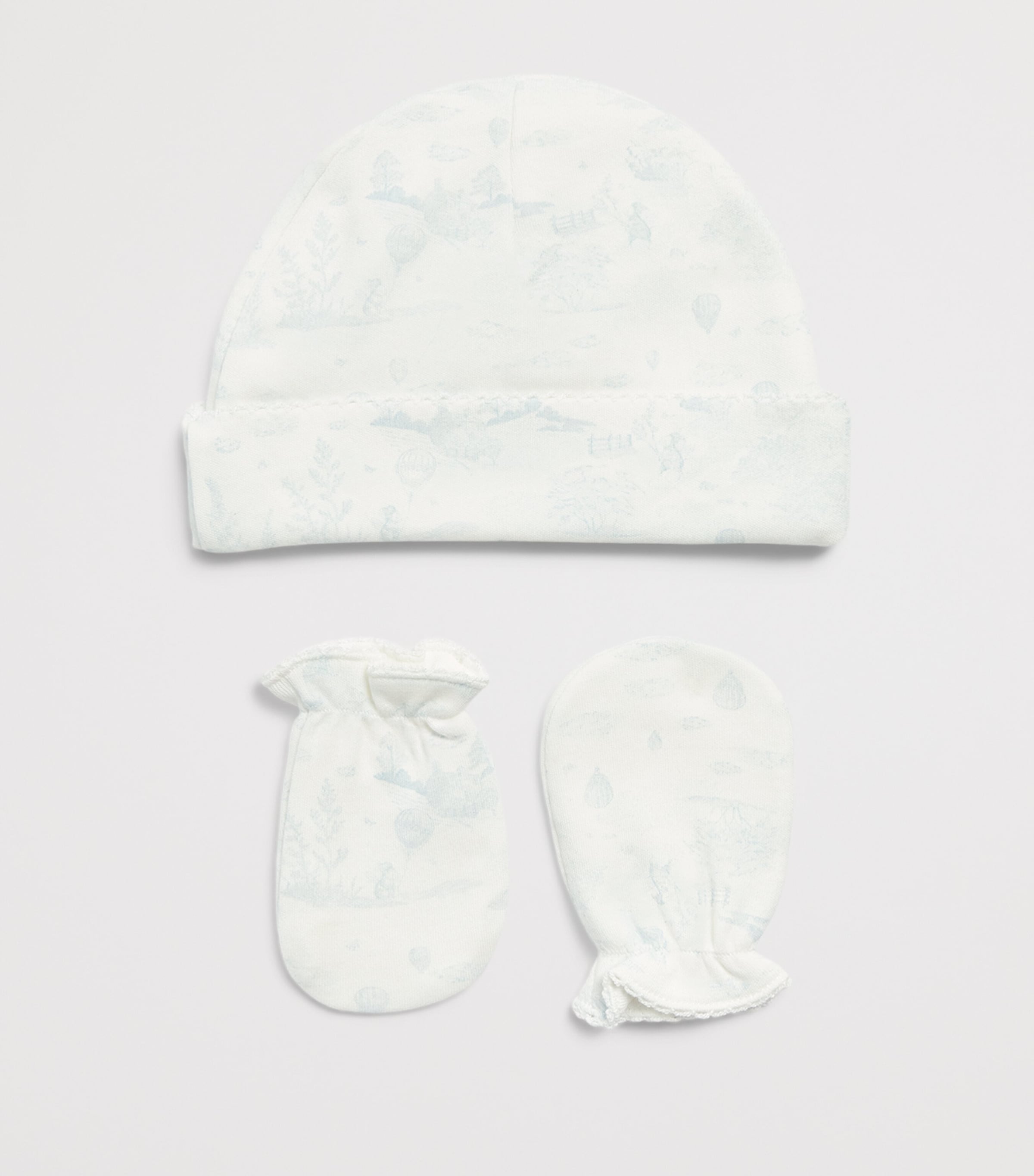 Marie-Chantal Pima Cotton Toile De Jouy Delani Hat and Mittens Set Mc Blue Image 2