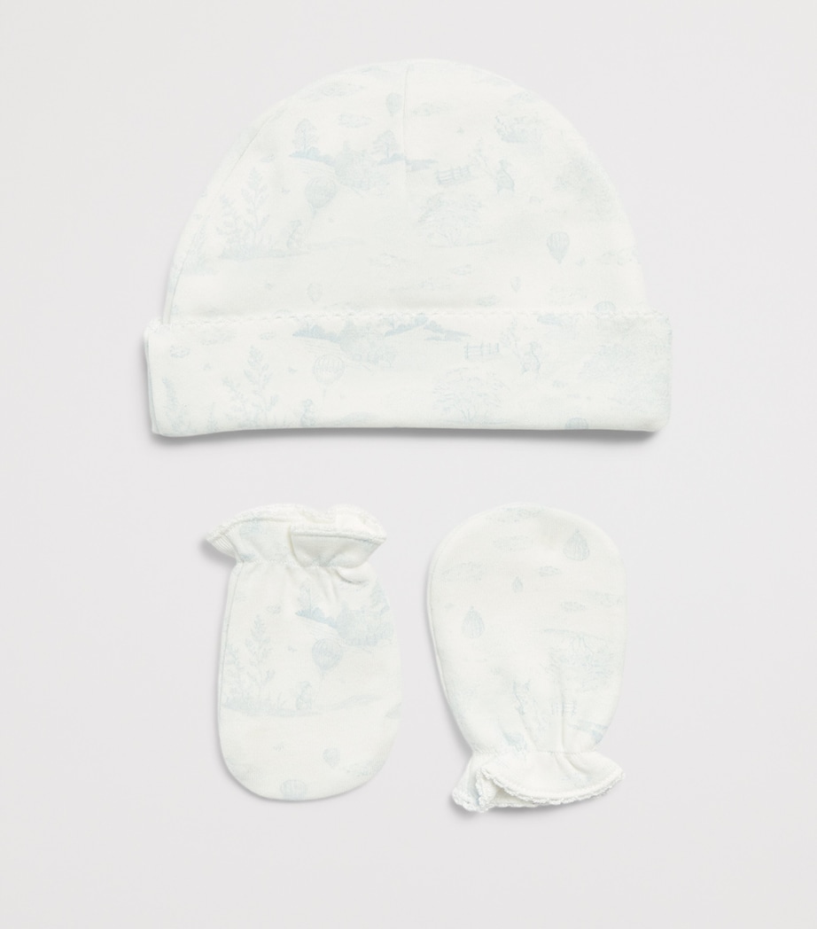 Marie-Chantal Pima Cotton Toile De Jouy Delani Hat and Mittens Set Mc Blue Image 2