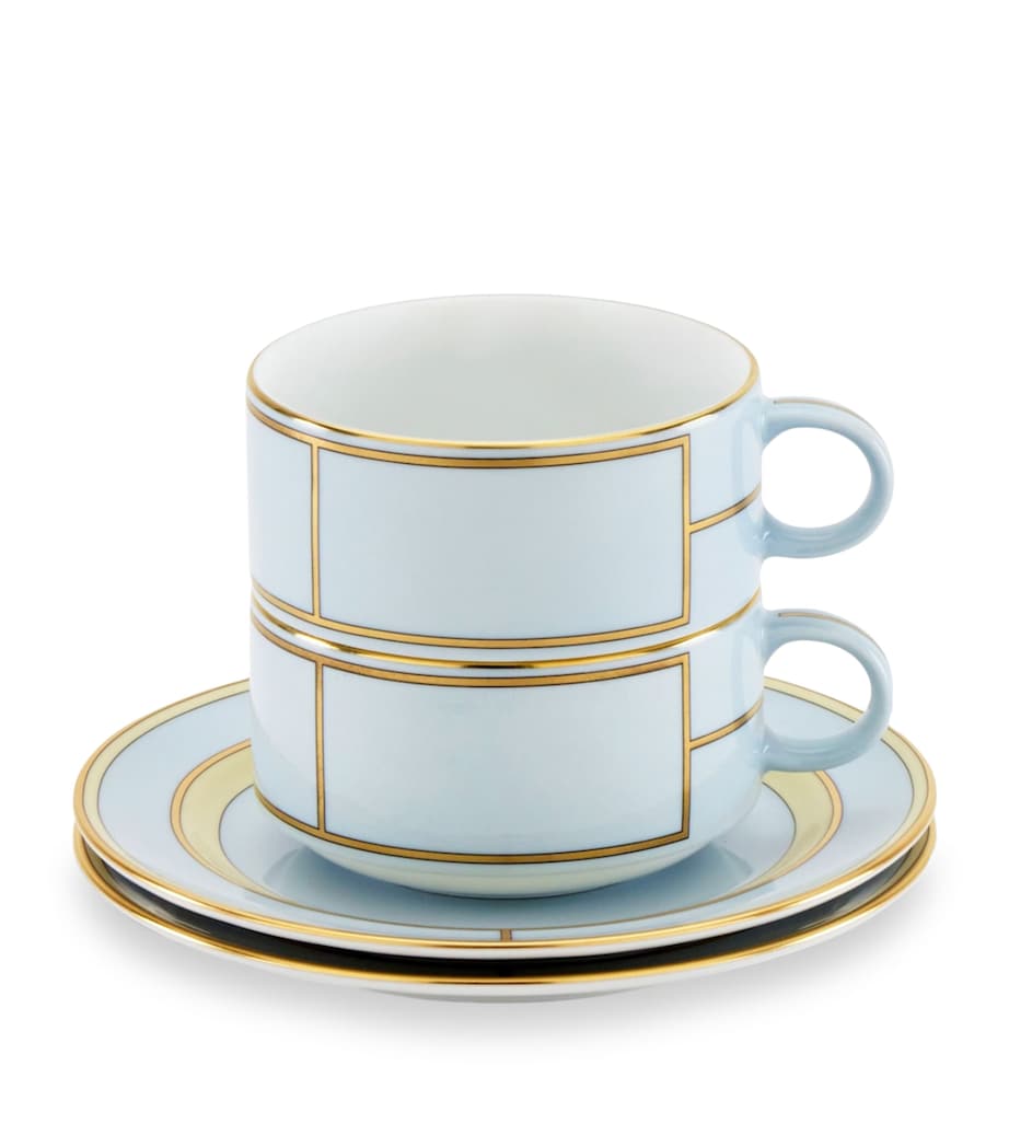 Set of 2 Porcelain Colonna Diva Celeste Teacups and Saucers G00134903 Image 2