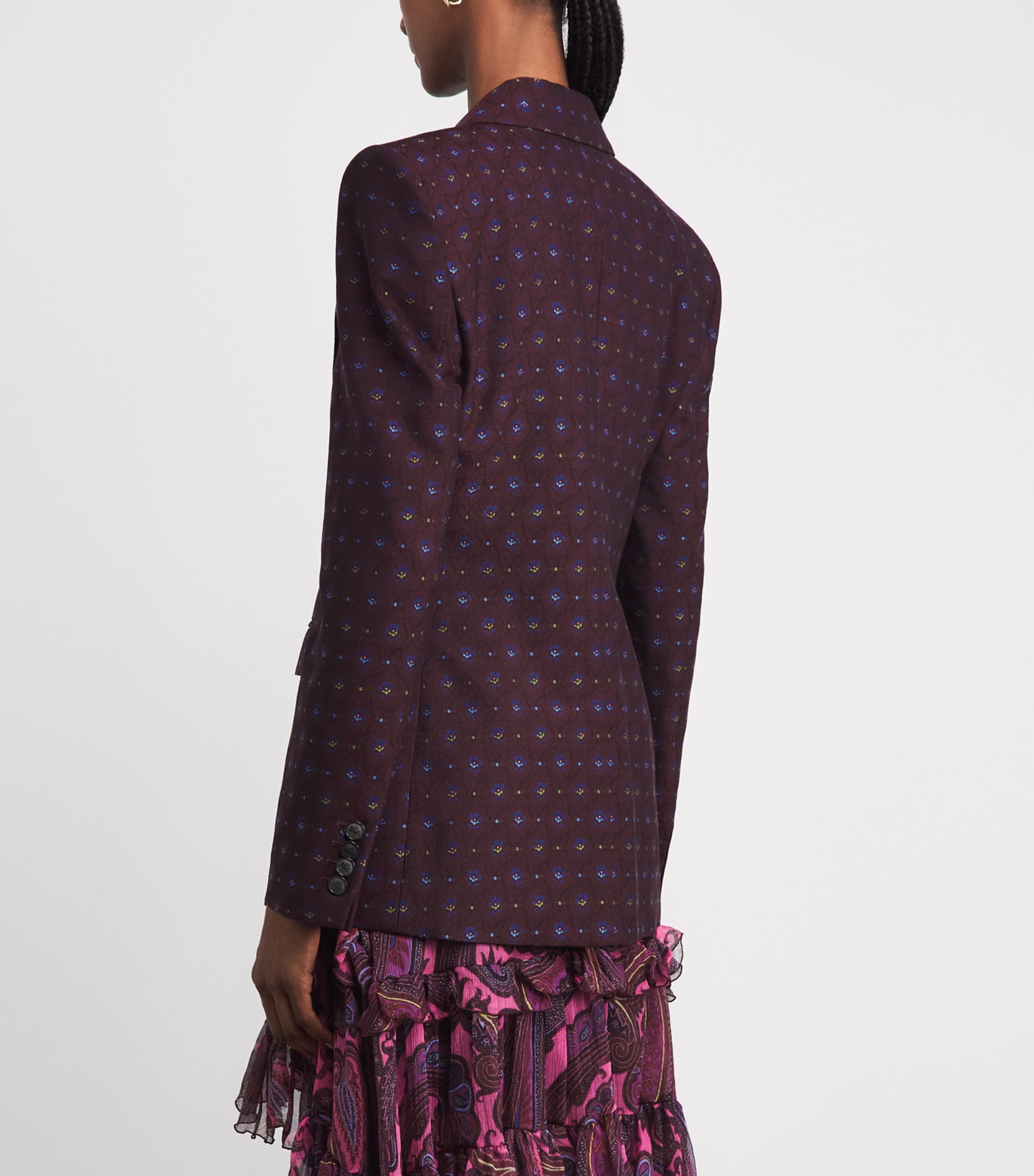 Etro Womens Floral Jacquard Double-Breasted Blazer Burgundy Image 5
