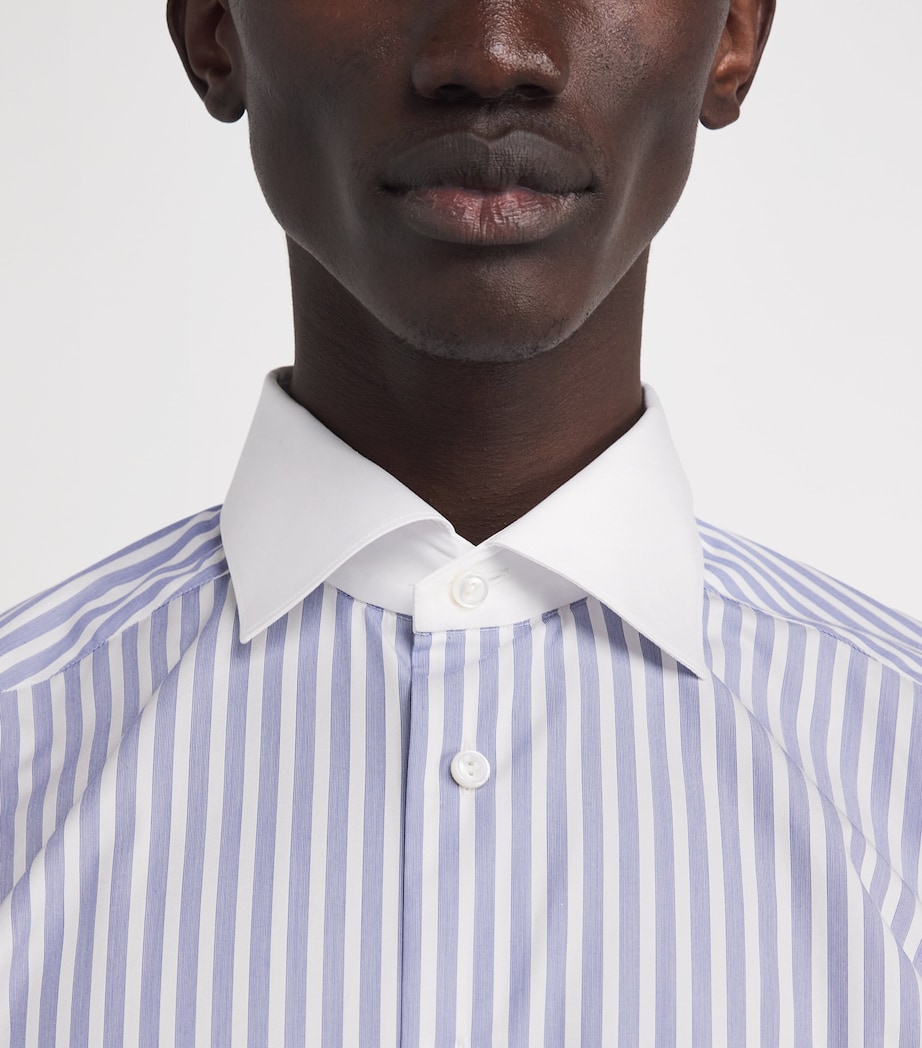 Eton Mens Supima Cotton Twill Bengal Stripe Shirt White Image 6