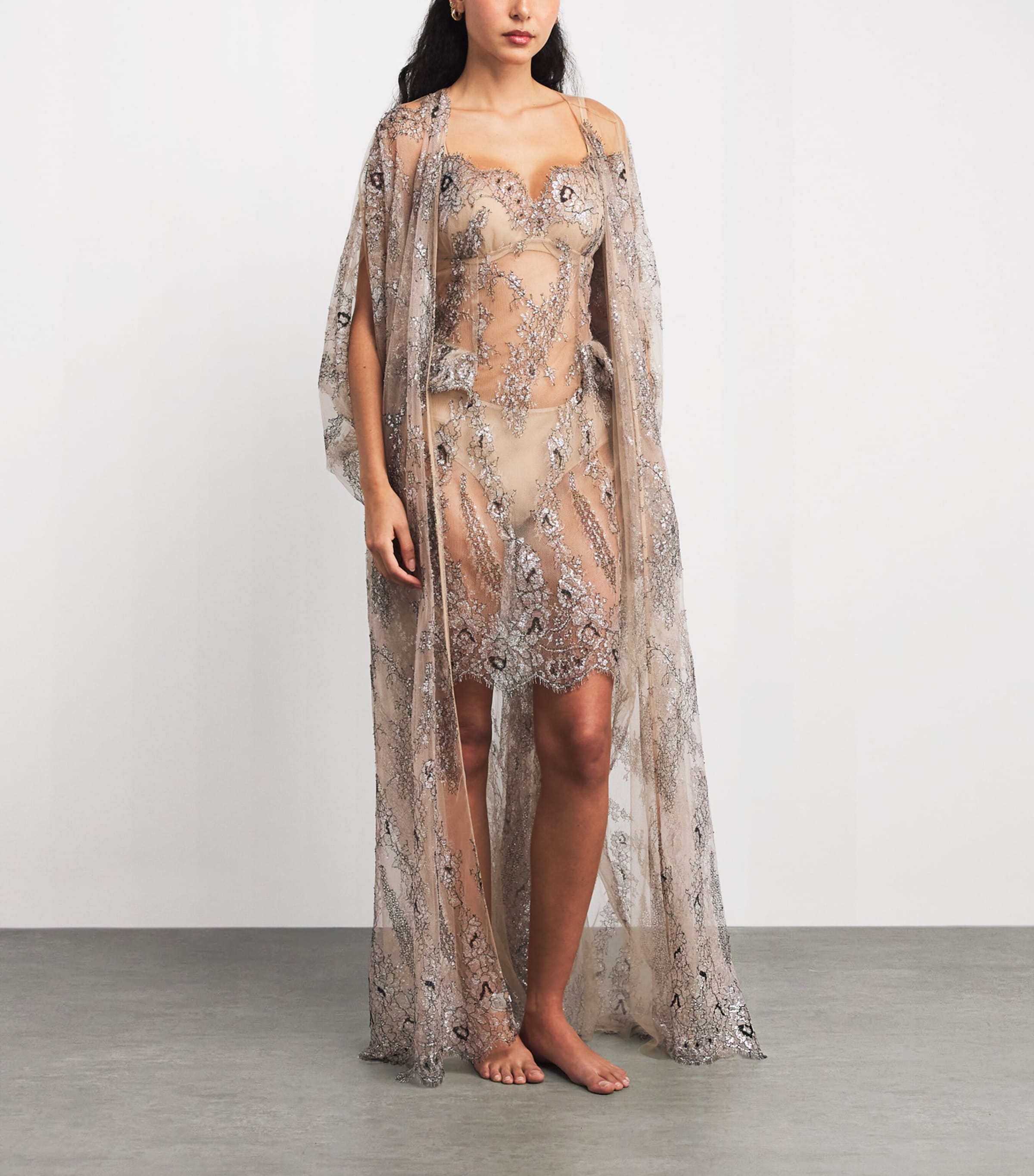 Embroidered Maxi Kaftan Robe NUDE/SILVER/BLACK Image 2