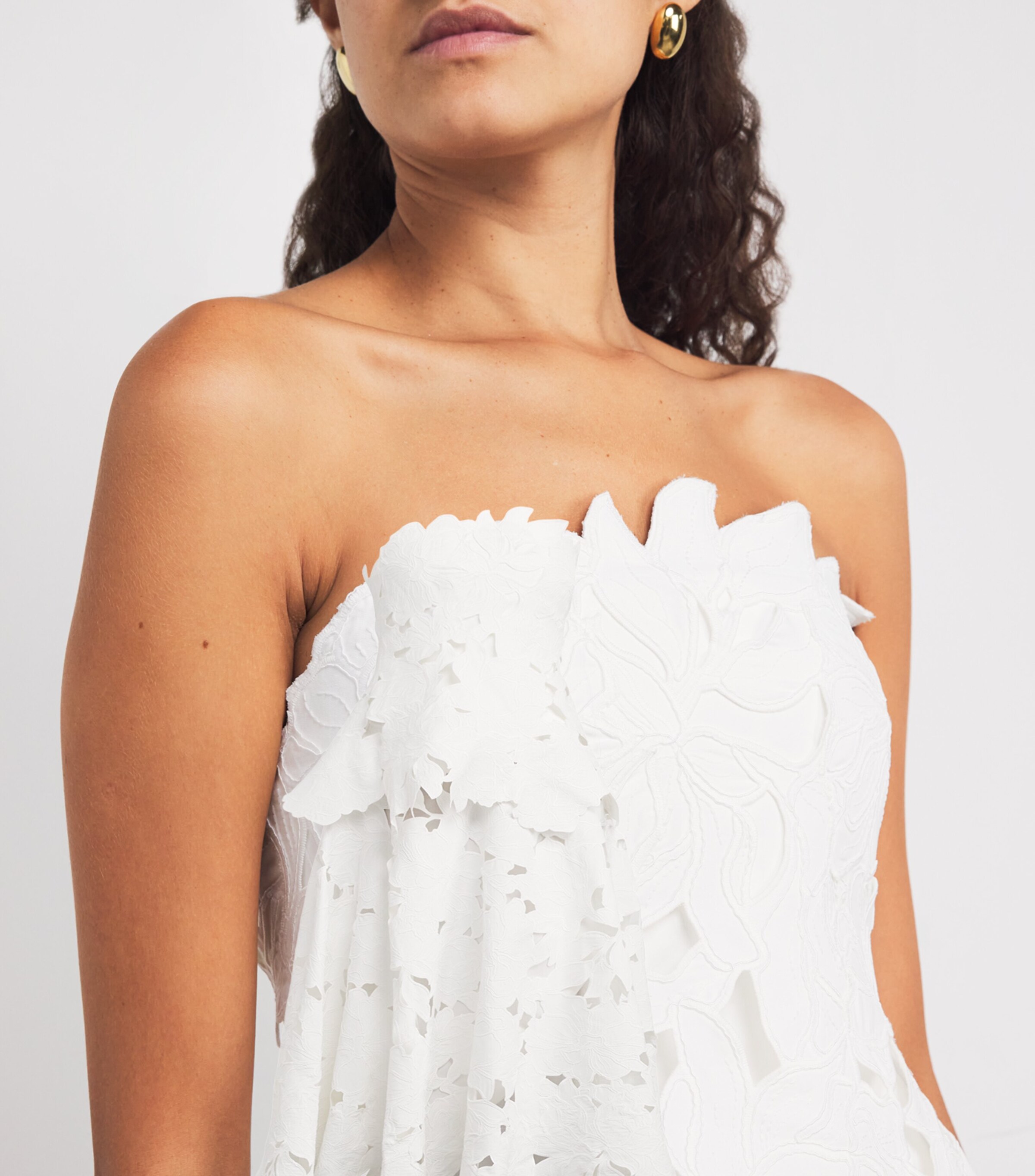 Simkhai Womens Embroidered Floral Strapless Midi Dress White Image 4