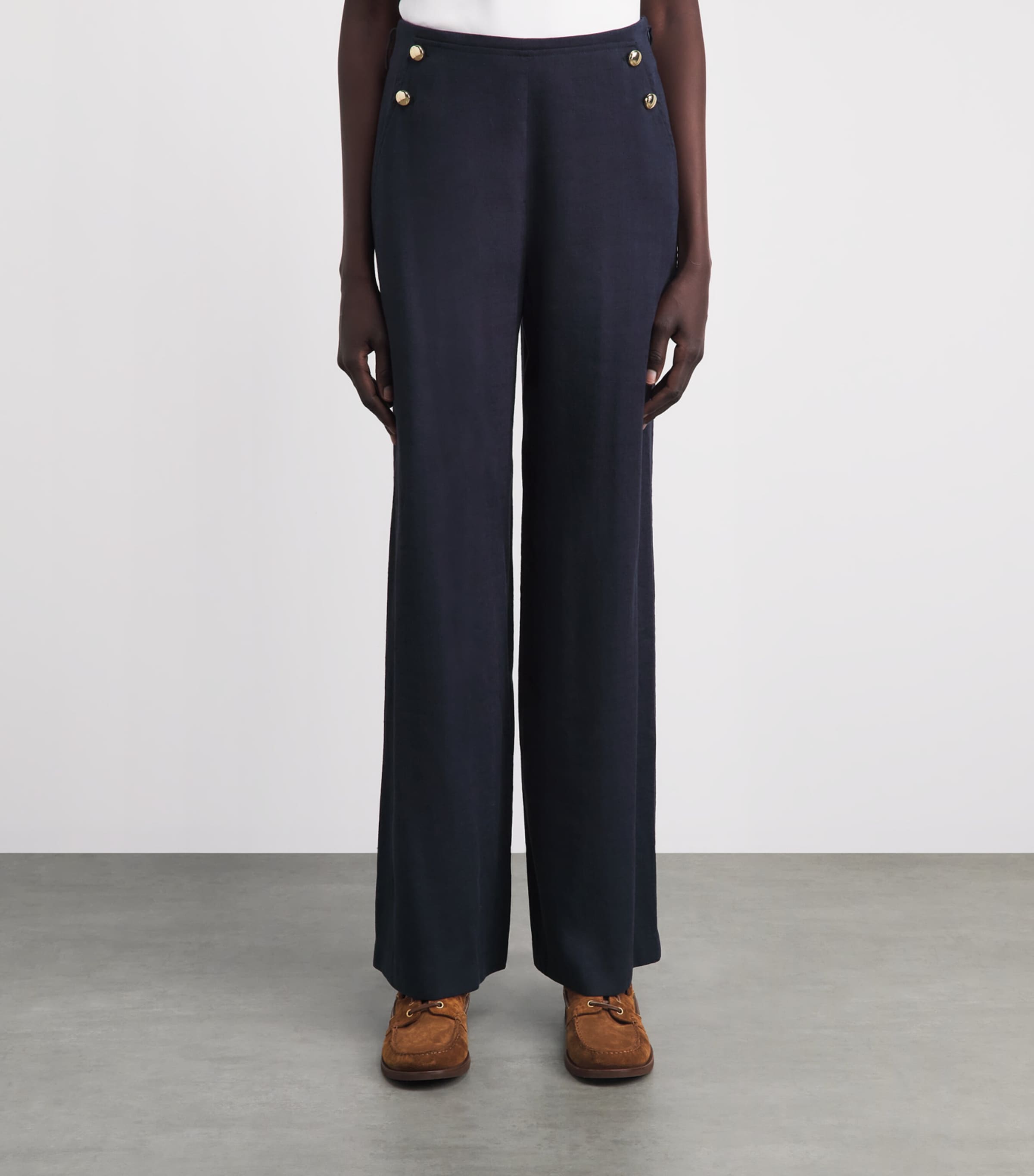 Maje Womens Linen-Blend Wide-Leg Trousers Navy Image 4