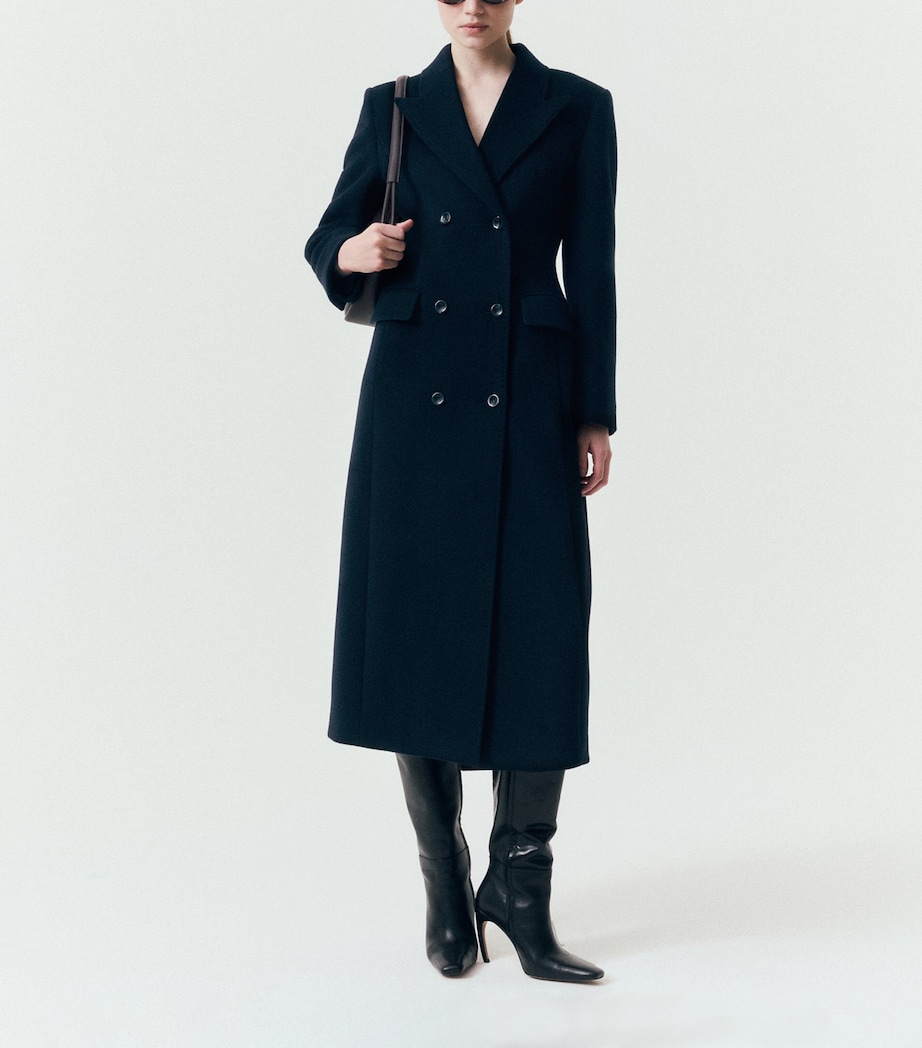Marella Womens Wool Double-Breasted Coat Navy Image 2