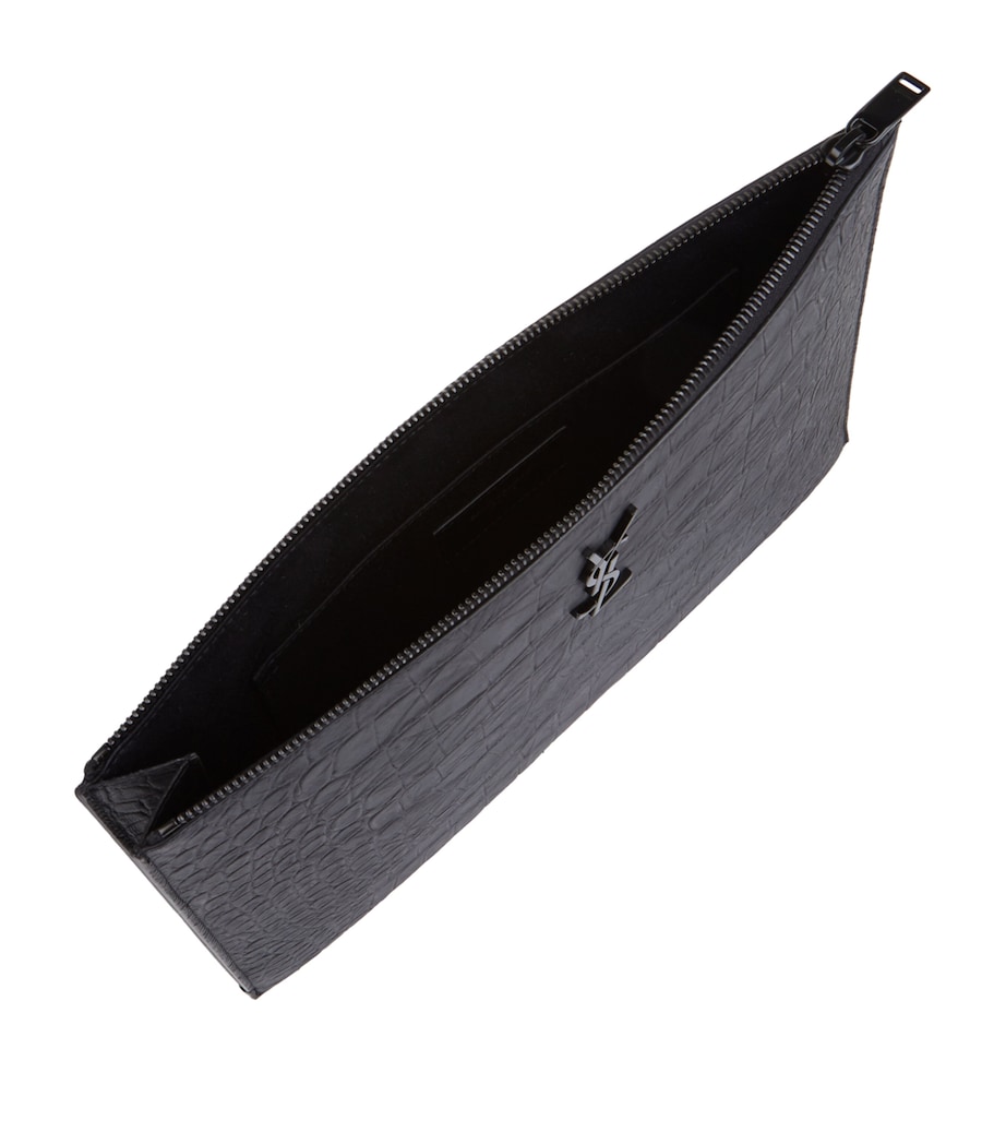 Croc-Embossed Monogram Pouch Image 3