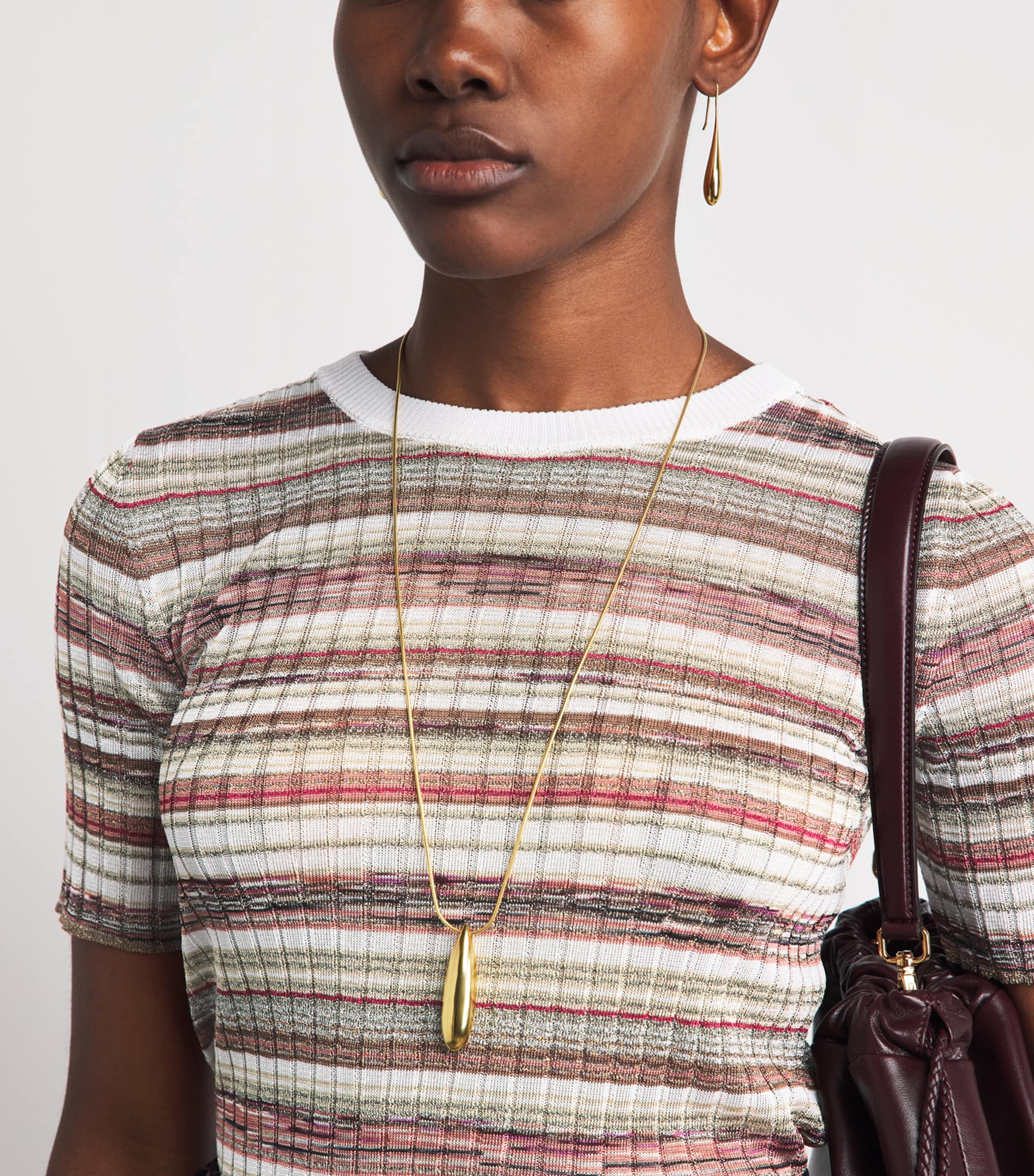 Missoni Womens Ribbed Stripe T-Shirt Pnk W Brn & Wt Image 3