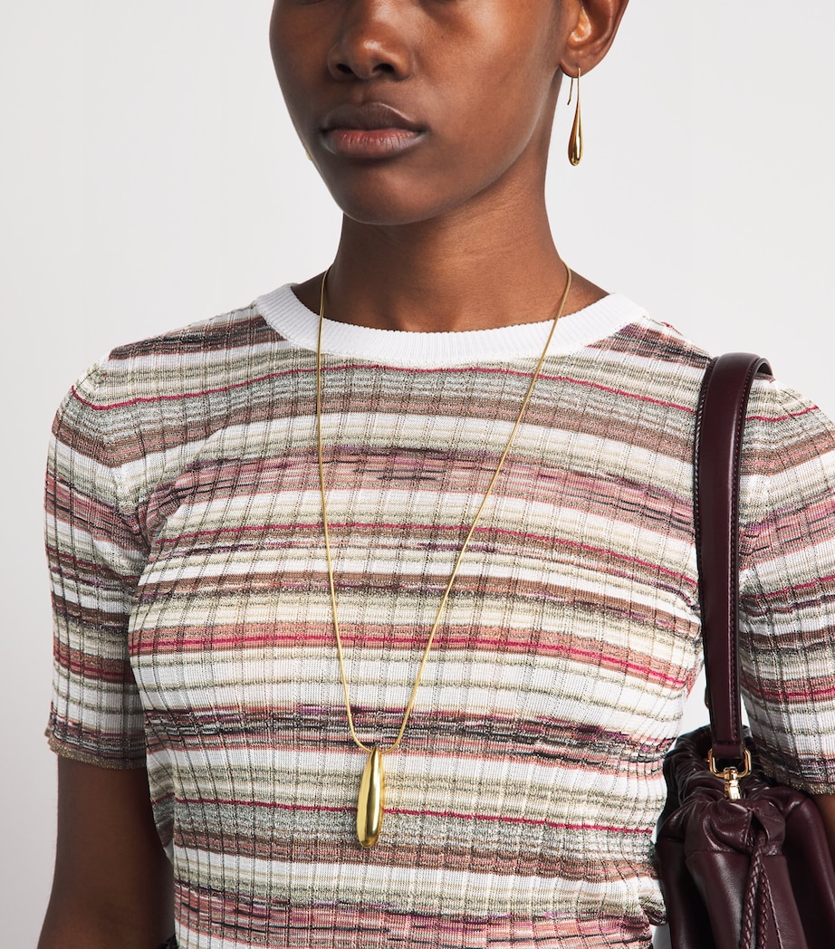 Missoni Womens Ribbed Stripe T-Shirt Pnk W Brn & Wt Image 3