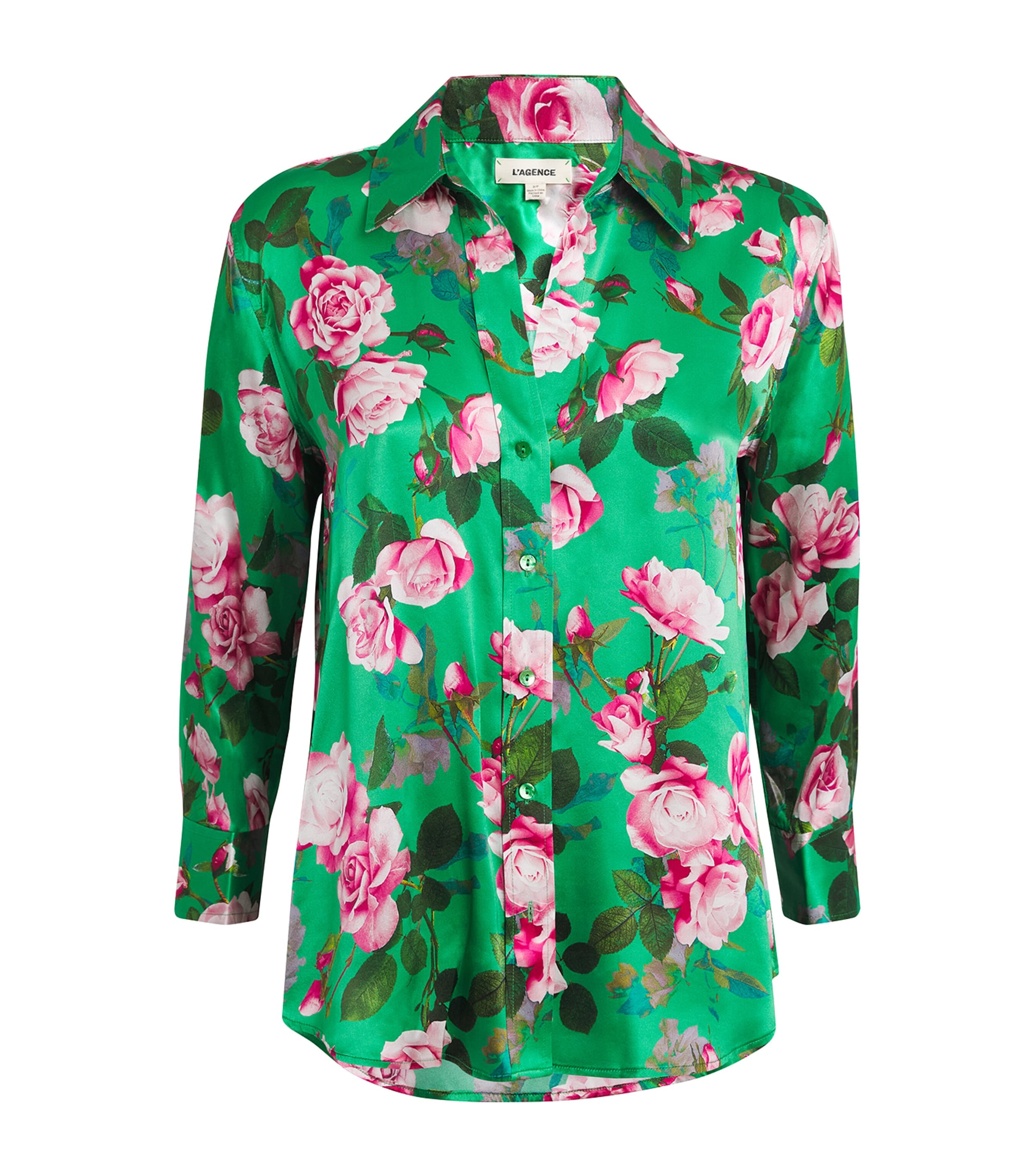 L Agence Dani Button-front Silk Blouse In Green