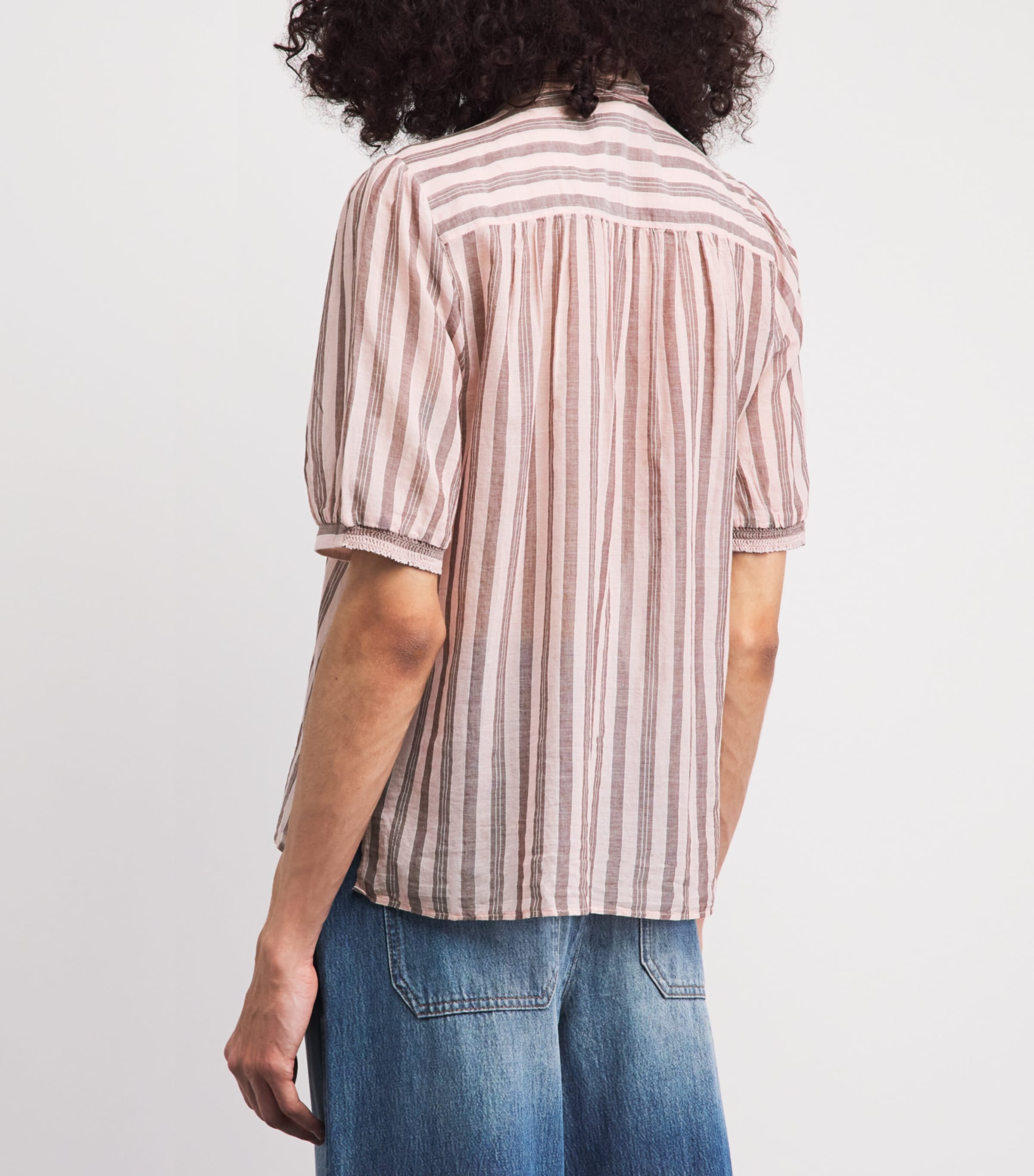 ME+EM Womens Cotton Voile Pussybow Blouse Pink Multi Image 5