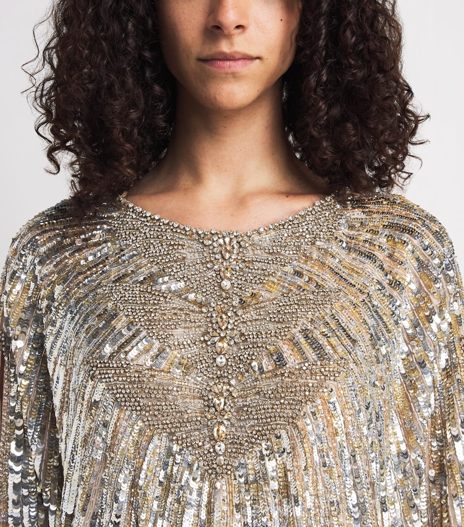 Jenny Packham Womens Embellished Desert Blossom Maxi Dress Illusion Image 5