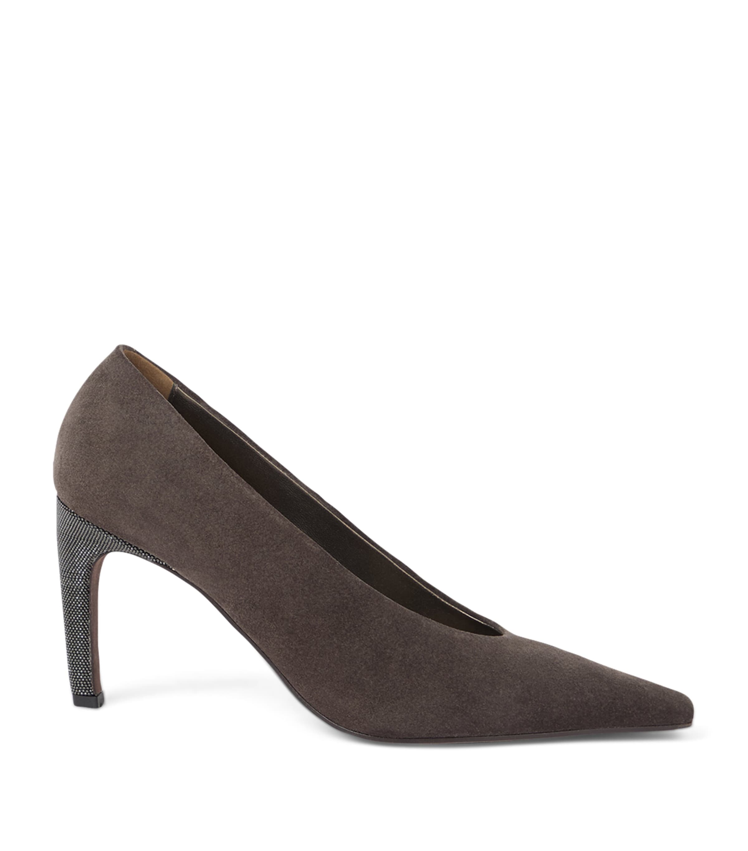 Brunello Cucinelli Suede Monili Pumps 85 In Brown