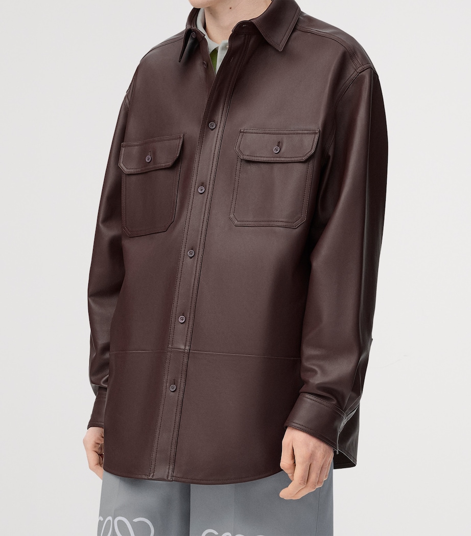 LOEWE Mens Leather Overshirt Chocolate Brown Image 3