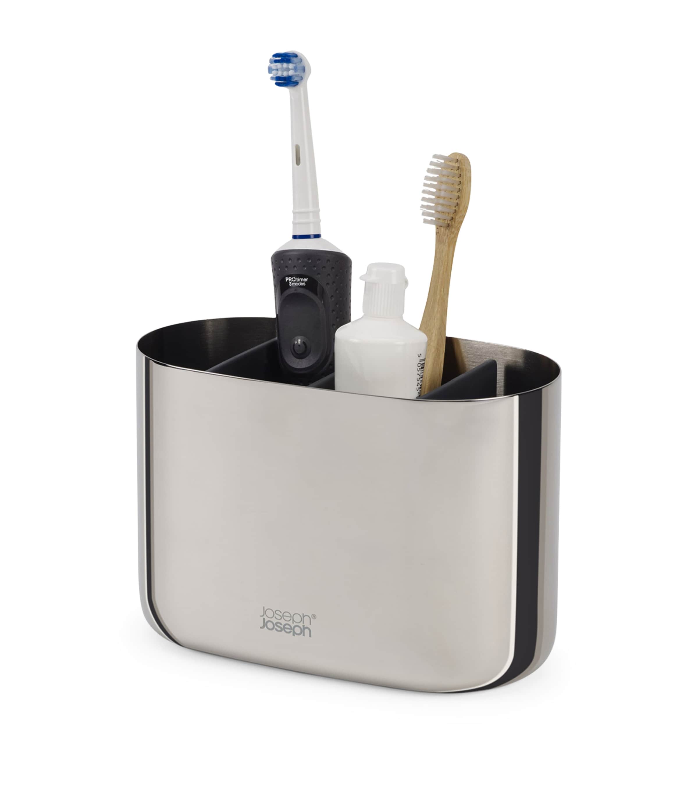 Joseph Joseph Easy Store Luxe Large Stainless-steel Toothbrush Caddy In Metallic