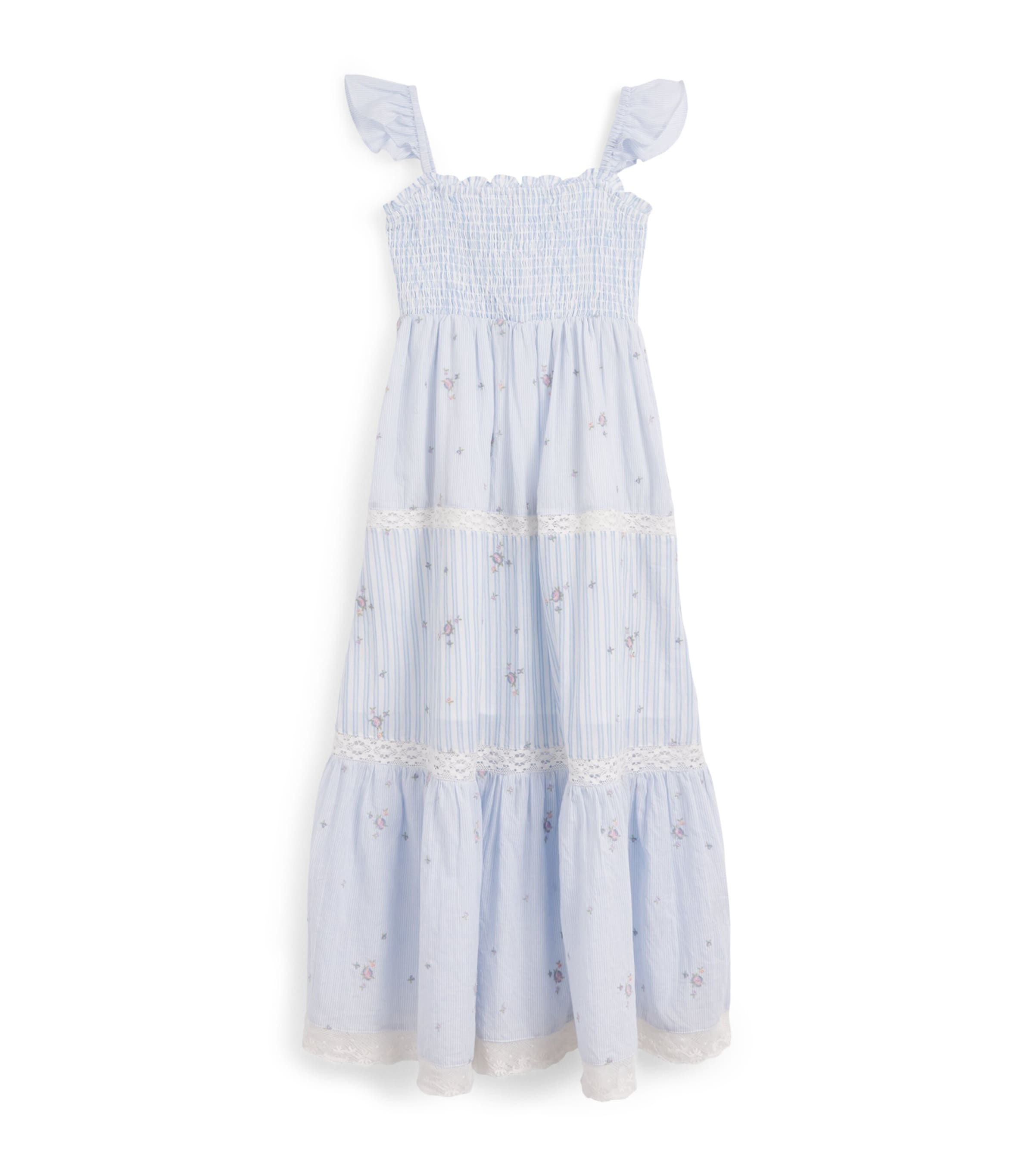 LoveShackFancy Cotton Floral-Embroidered Rhiannon Dress (7-14 Years) Skymtsky Mist Image 1