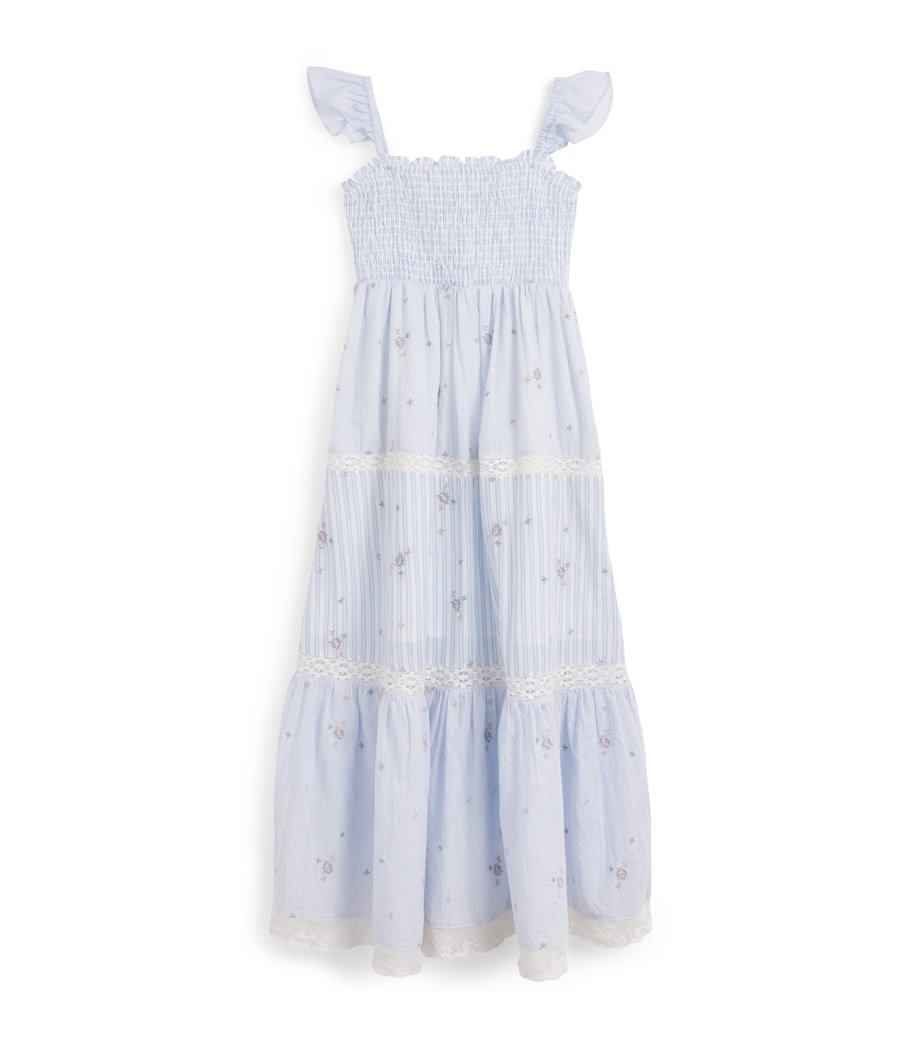 LoveShackFancy Cotton Floral-Embroidered Rhiannon Dress (7-14 Years) Skymtsky Mist Image 1