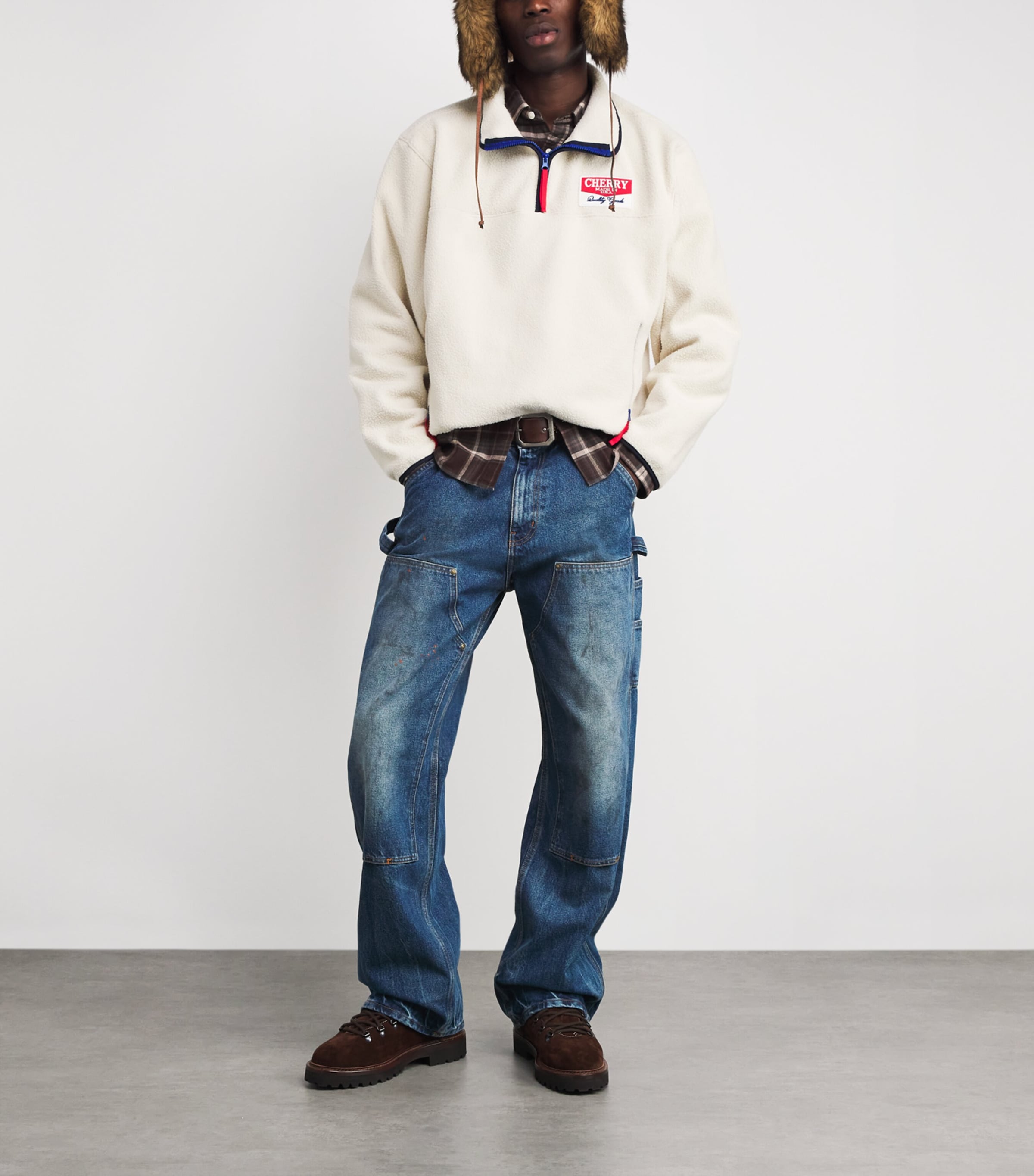 Fleece Half-Zip Sweatshirt CREAM W/ NAVY Image 2