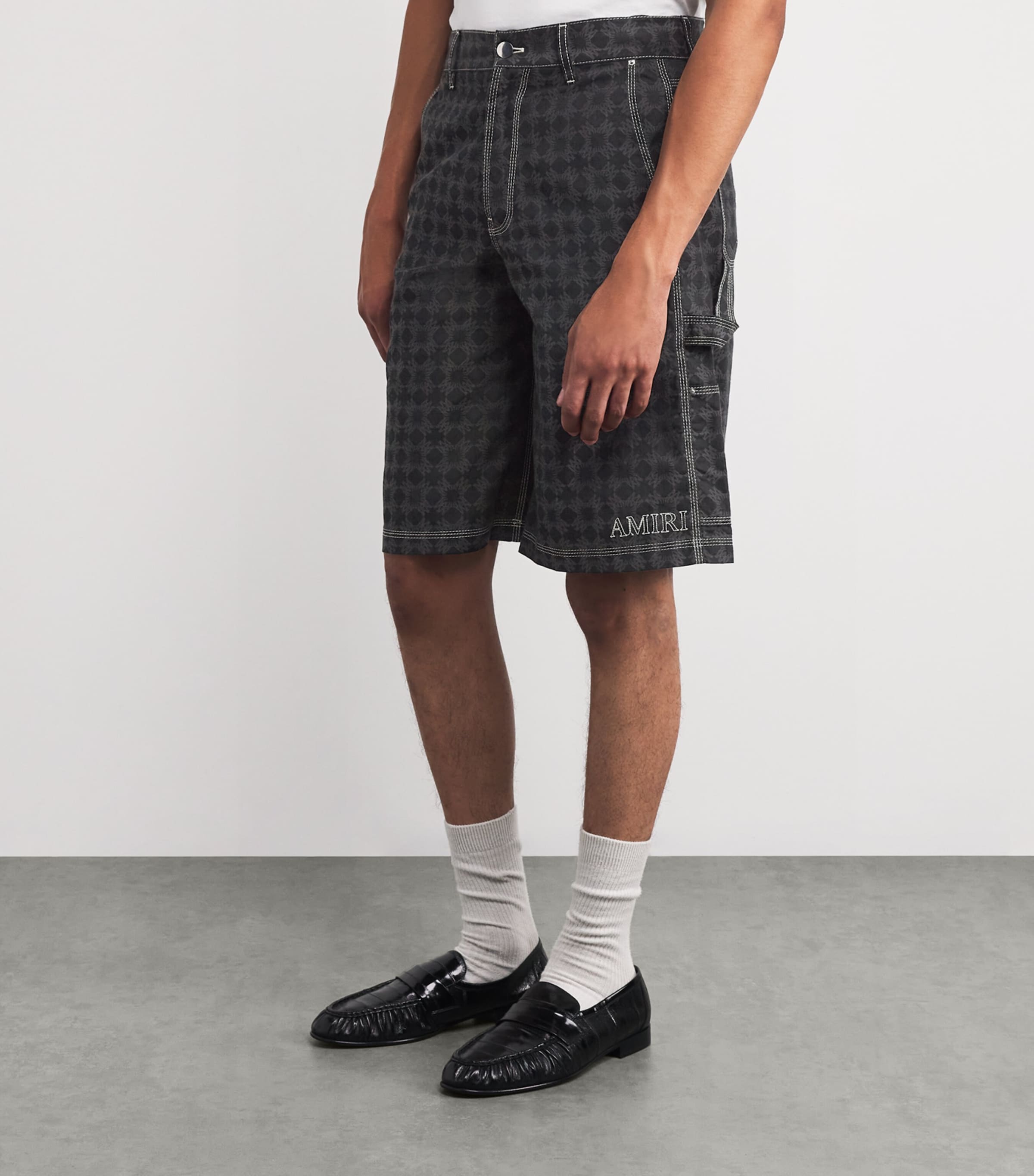 AMIRI Mens Cotton-Linen MA Quad Shorts Black Image 3