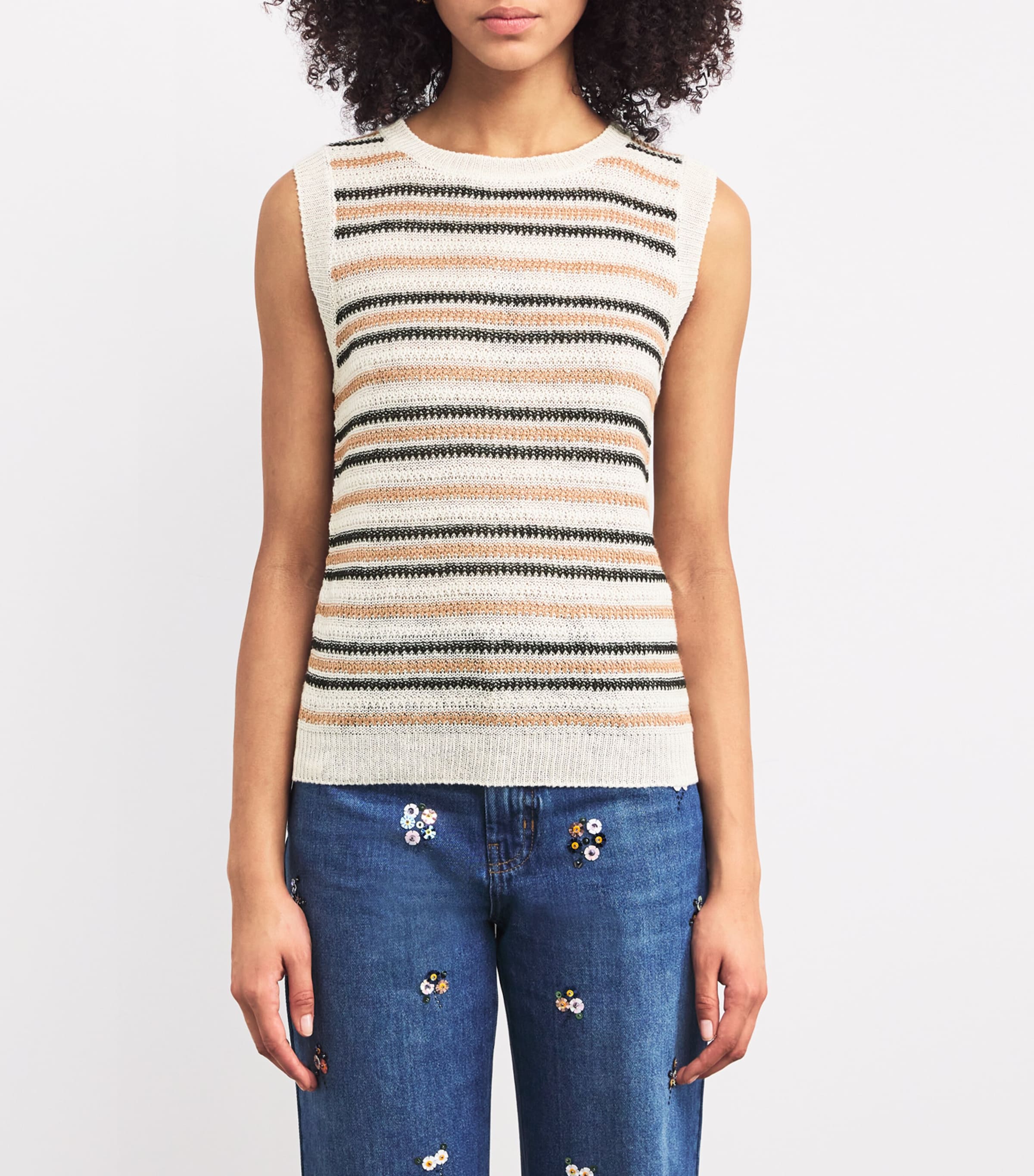 Linen Striped Sweater Vest DESERT Image 3