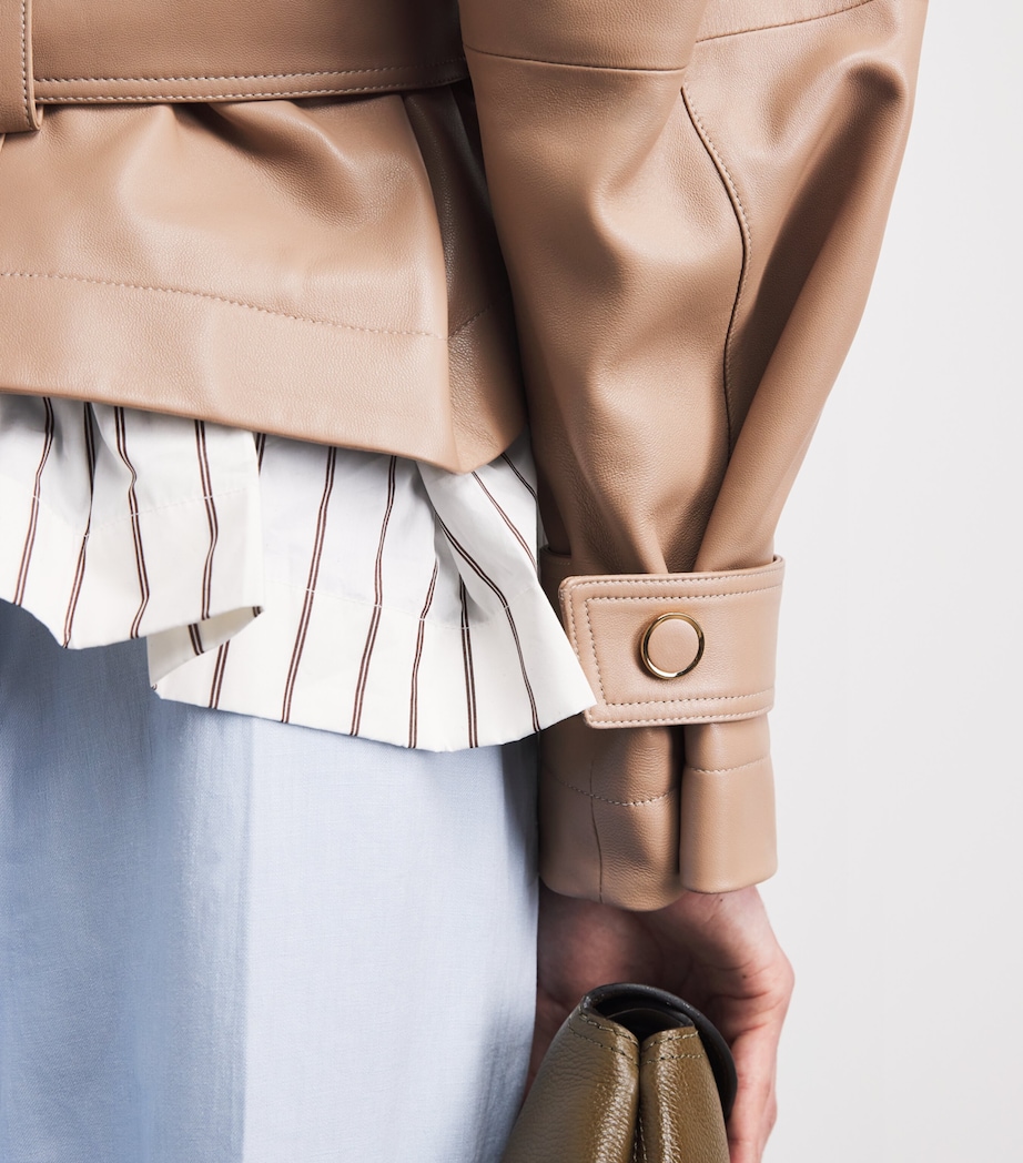 Agnona Womens Lambskin Cropped Leather Jacket Beige Image 3