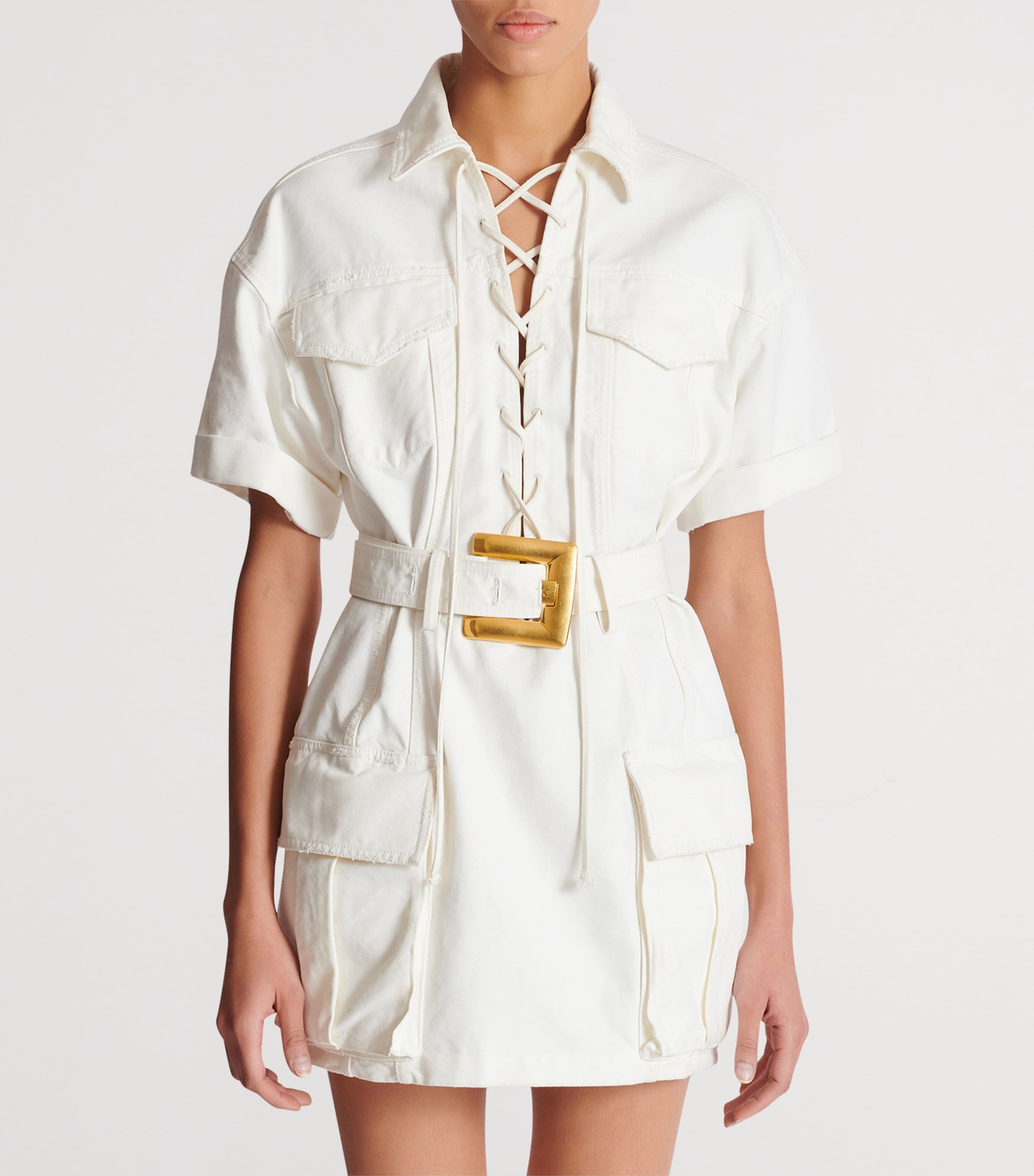 Cotton Belted Mini Dress 0FC BLANC CASS?? Image 3