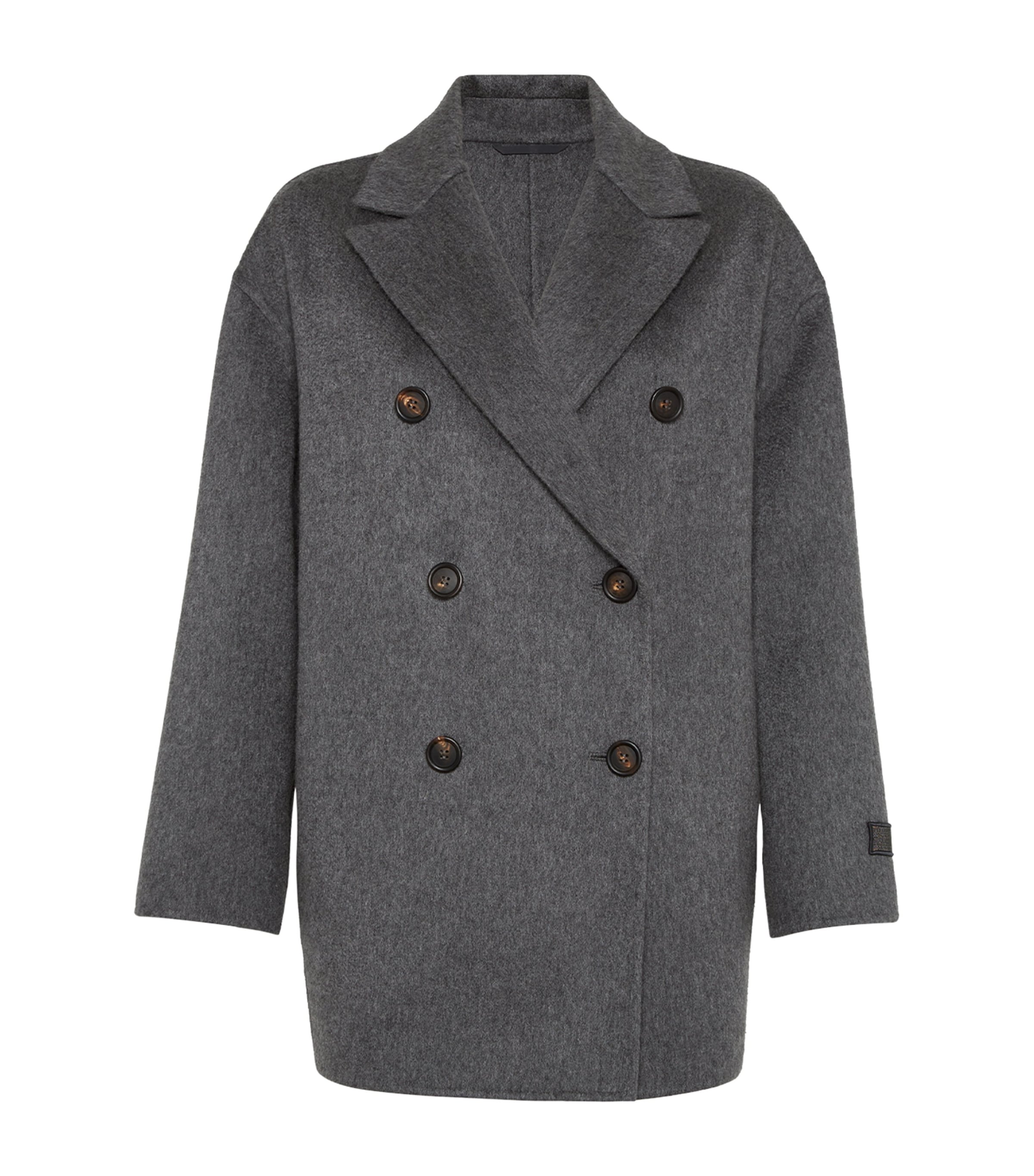 Brunello Cucinelli Cashmere Double-breasted Peacoat In Gray