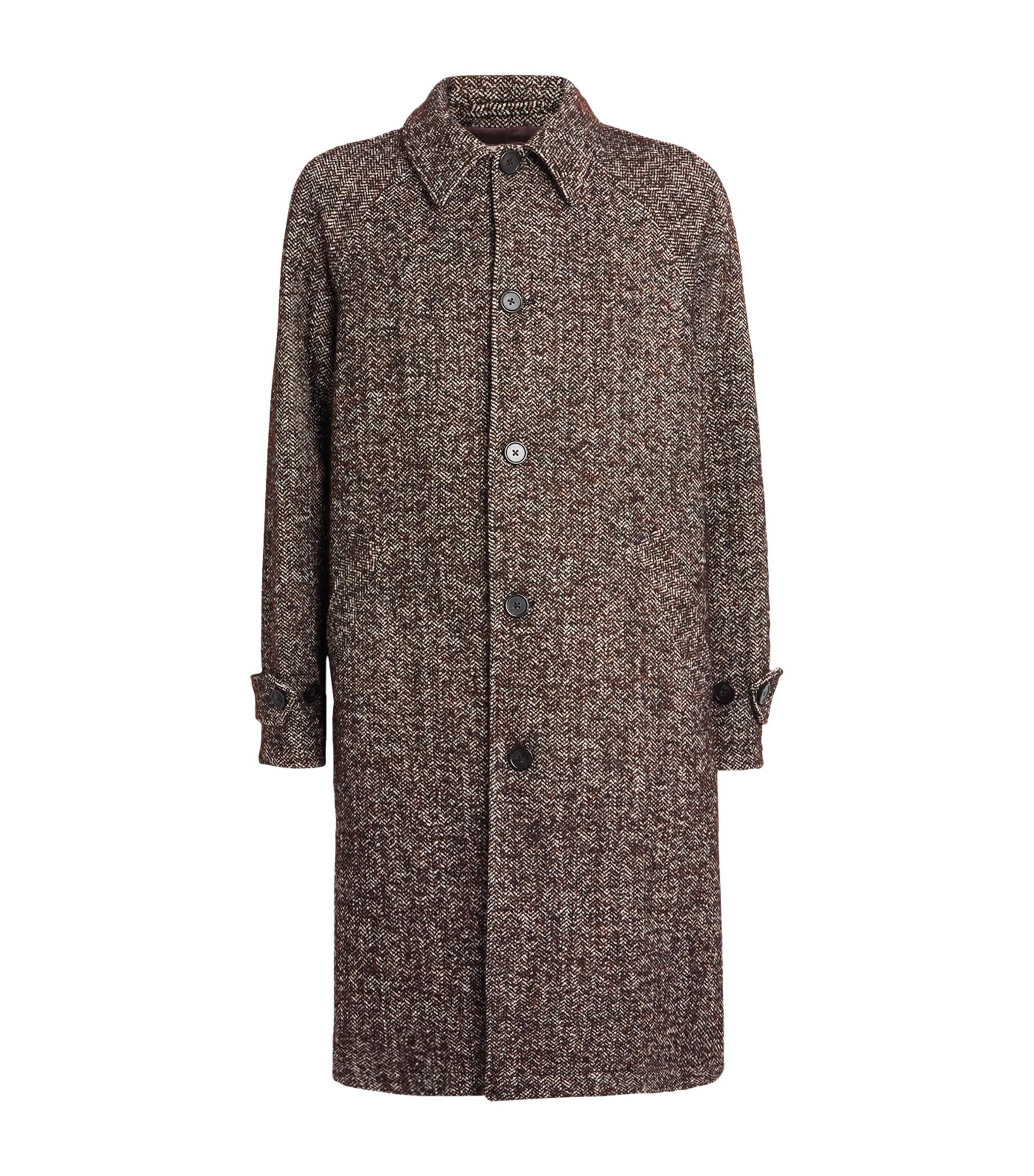 Officine Generale Wool-blend Herringbone Overcoat In Brown