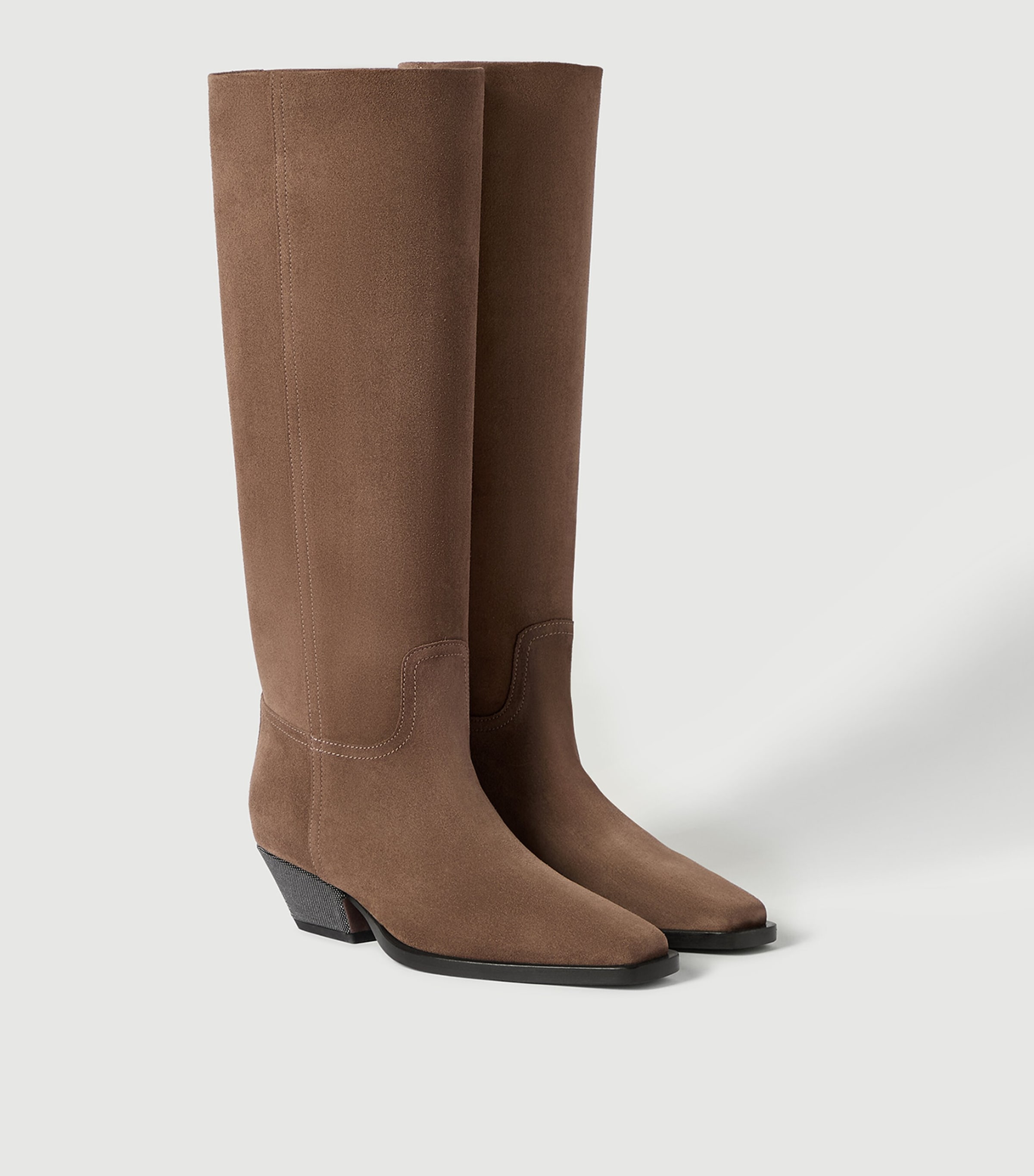 Brunello Cucinelli Suede Monili-Heel Knee-High Boots 50 Image 3