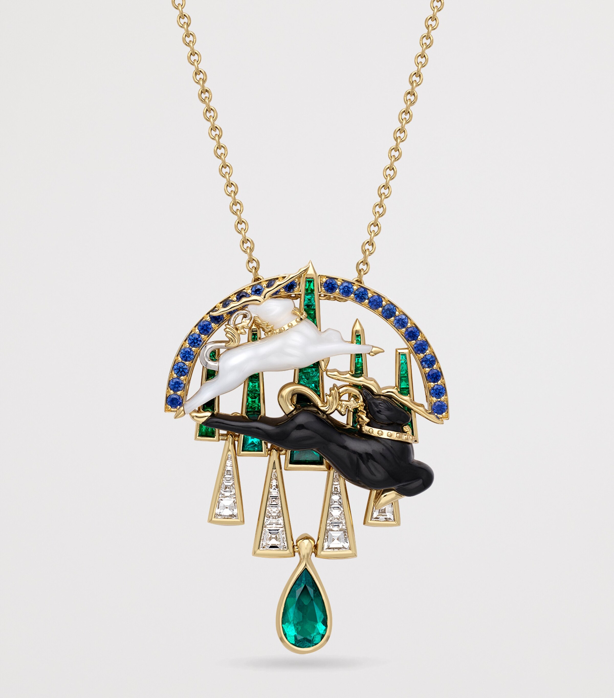 Boodles Yellow Gold, Diamond and Gemstone The Palace Collection After Dark Yale Pendant Green Image 4