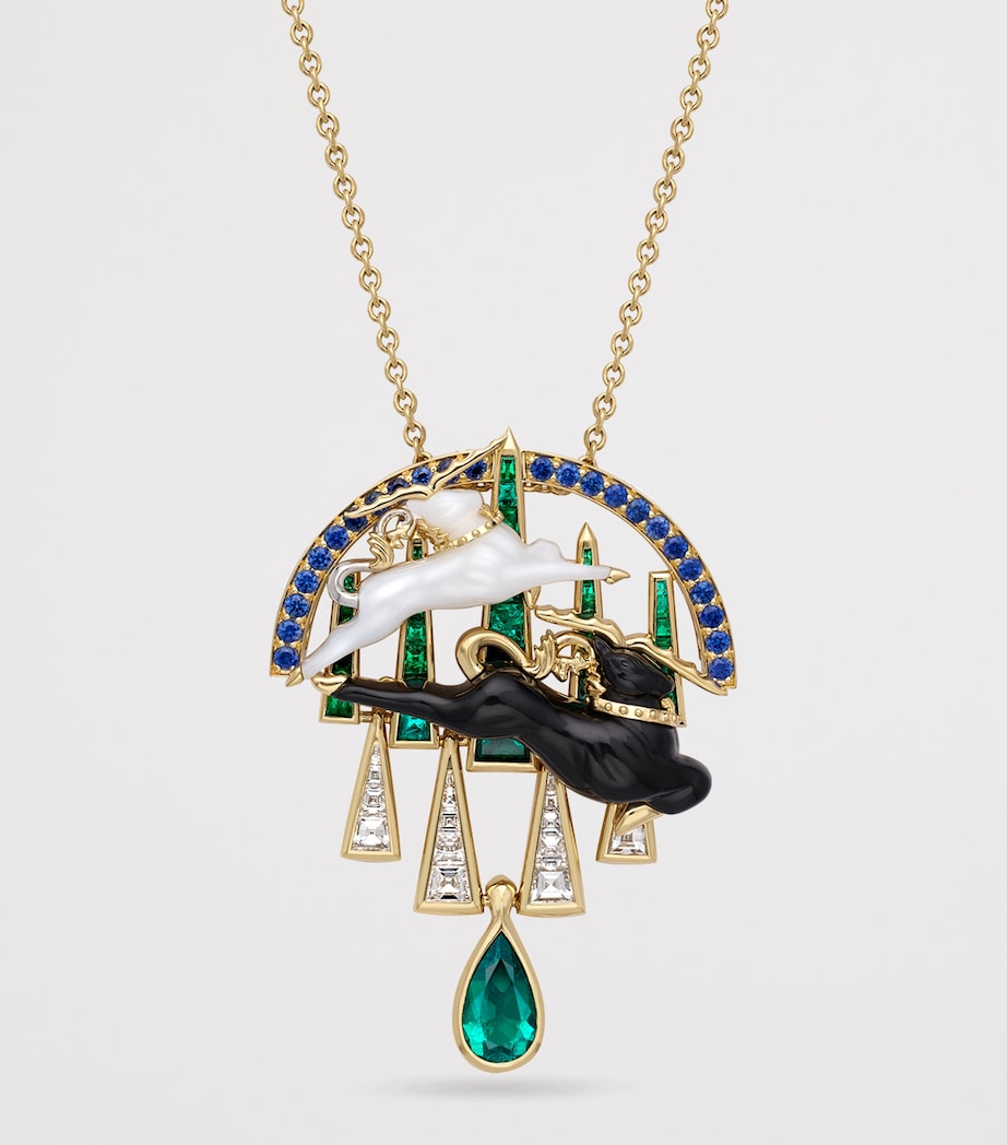 Boodles Yellow Gold, Diamond and Gemstone The Palace Collection After Dark Yale Pendant Green Image 4