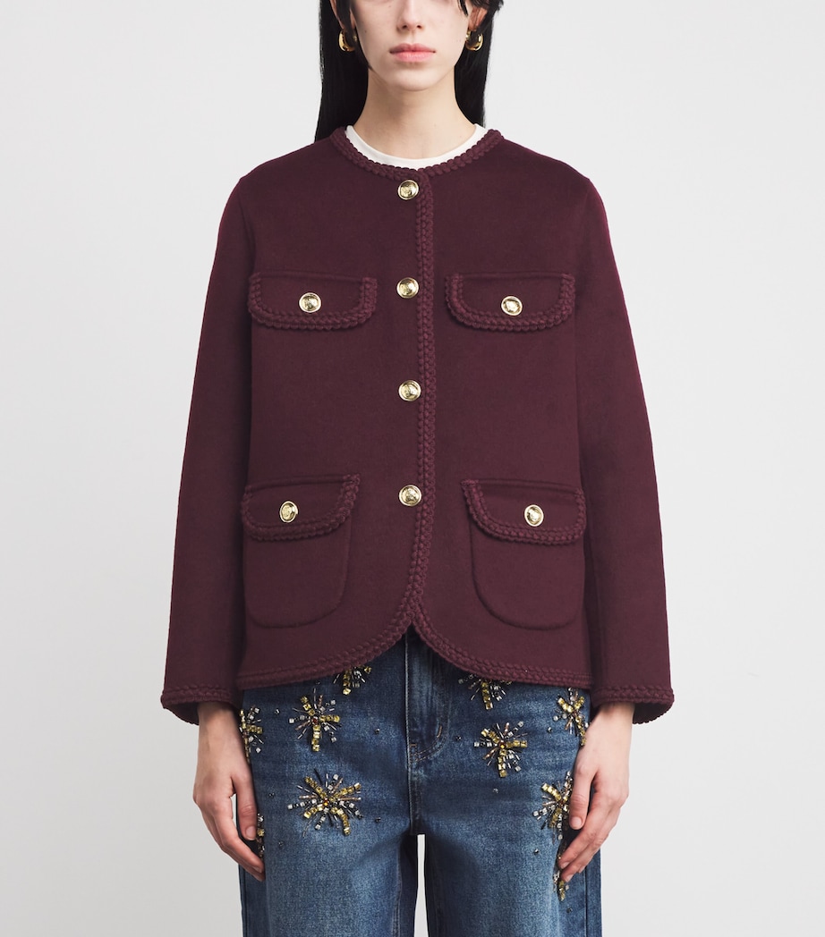 Wool-Blend Braid-Trim Jacket BORDEAUX Image 3
