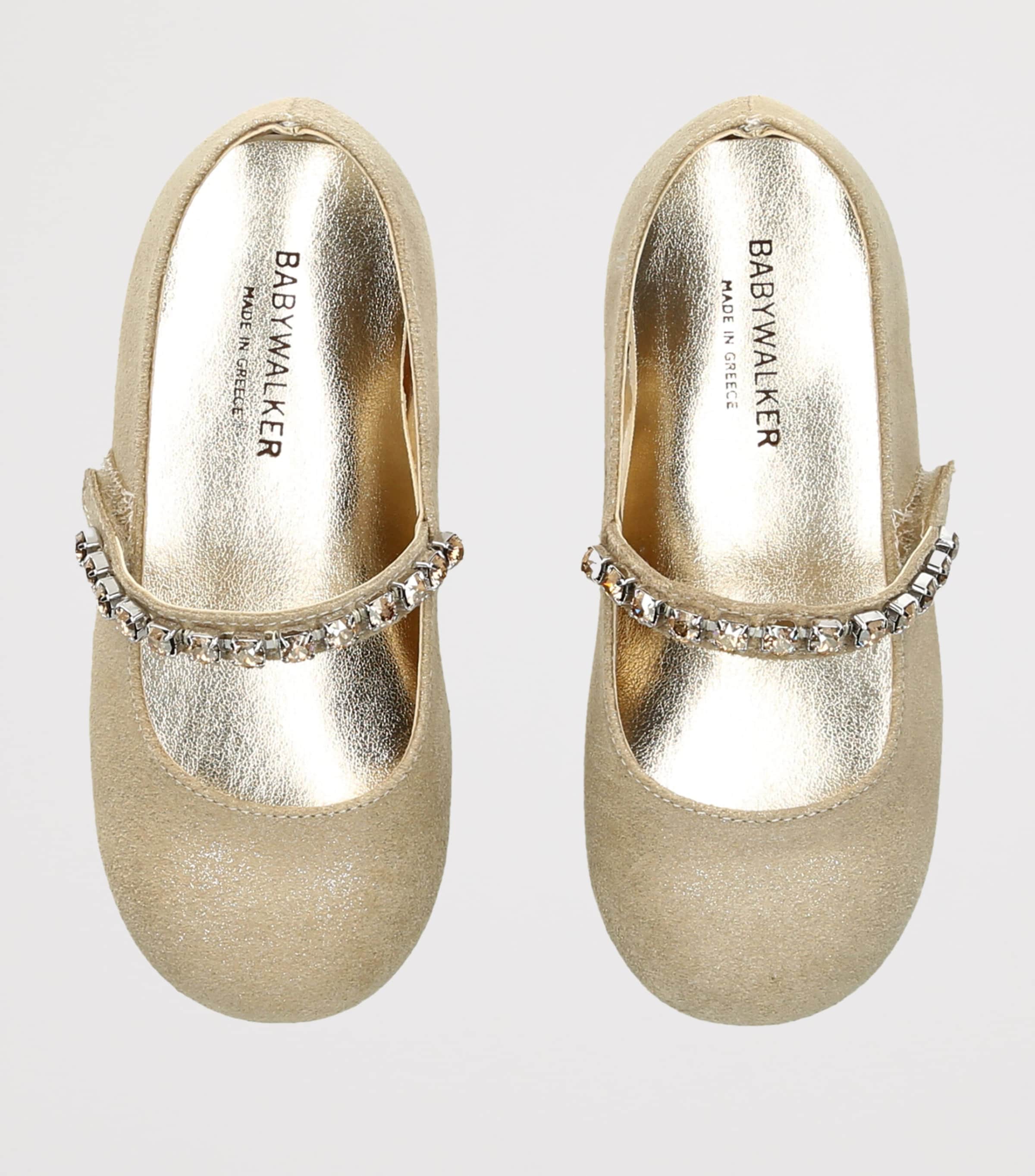 BabyWalker Leather Crystal-Strap Ballet Flats Gold Image 3