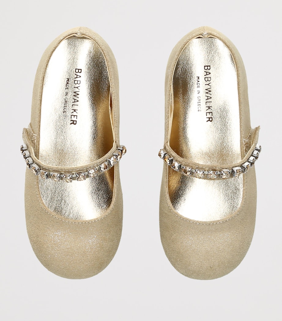 BabyWalker Leather Crystal-Strap Ballet Flats Gold Image 3