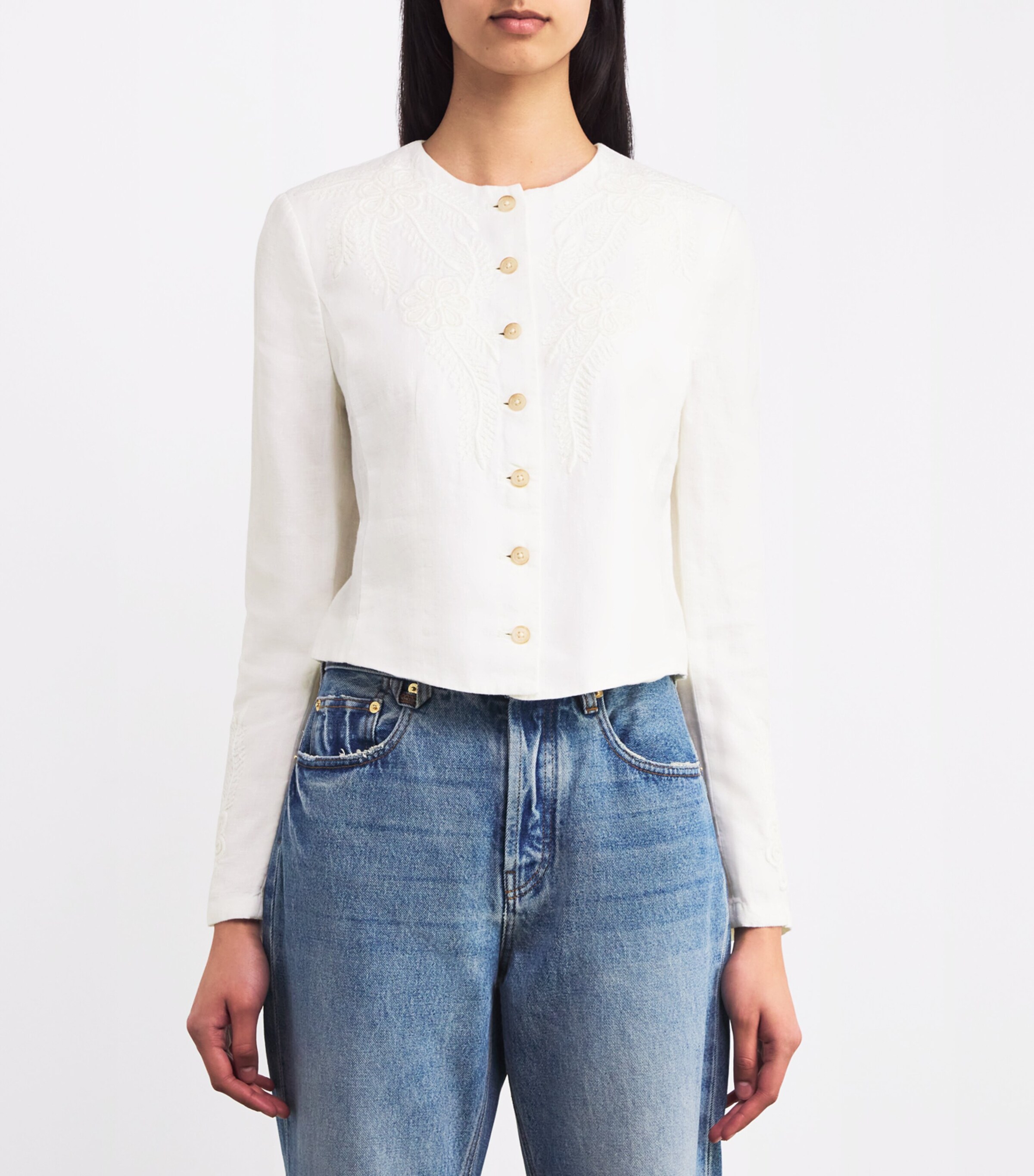 Linen Embroidered Jacket PRCHMNT CR Image 3