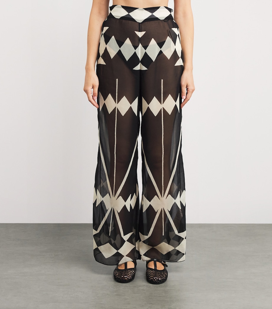 Georgette Printed Rapsodia Trousers BLACK /ECRU Image 3