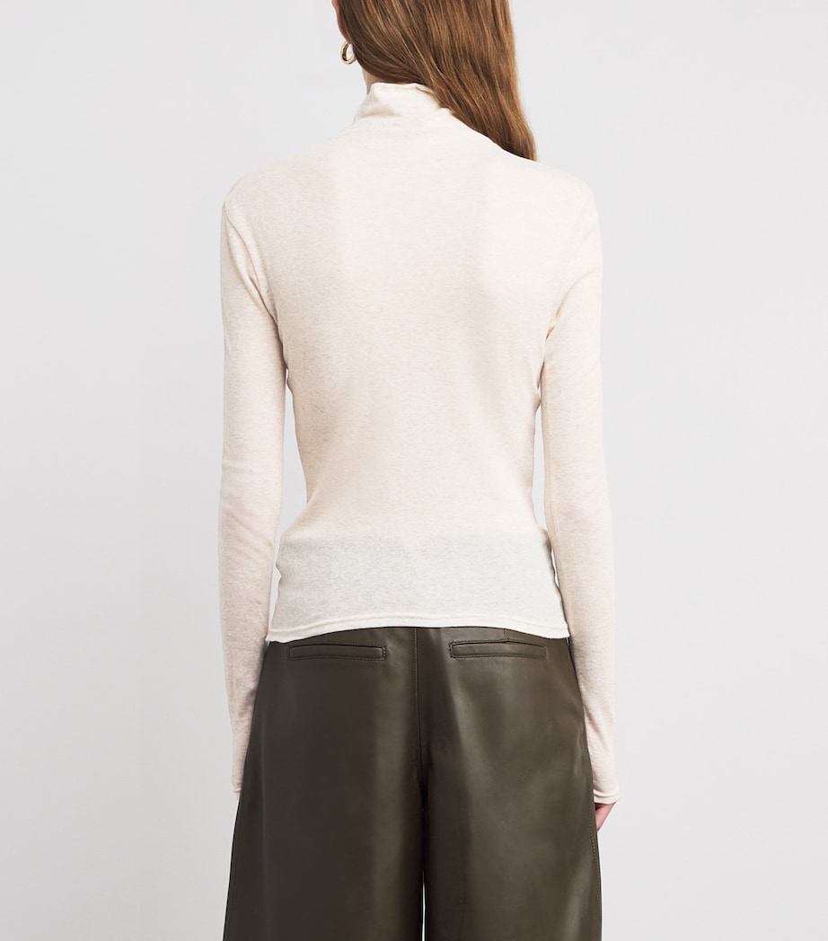 Cotton Sheer High-Neck Top OATMEAL Image 4