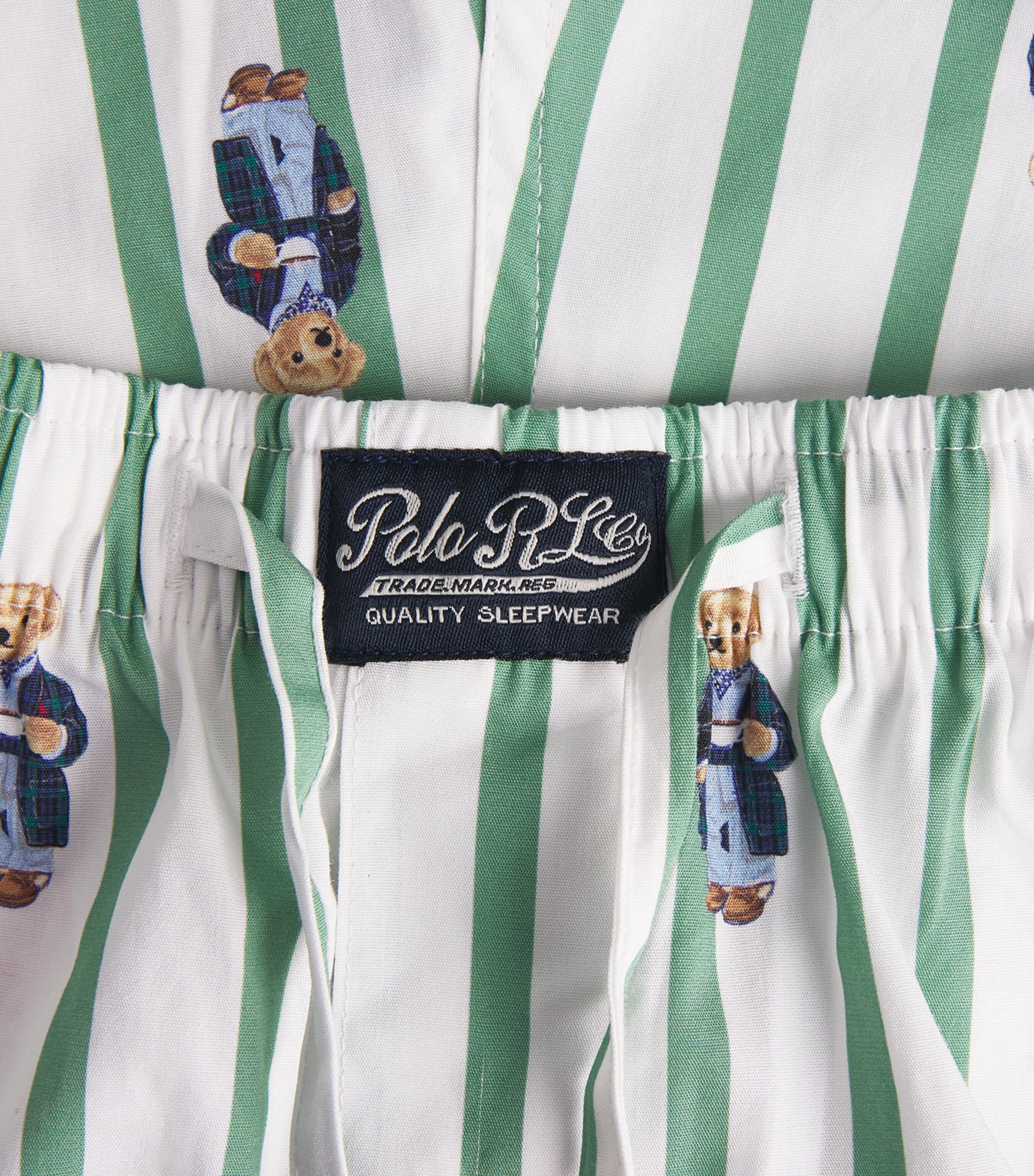 Cotton Polo Bear Pyjama Shorts OUTBACK GREEN STRIPE Image 5