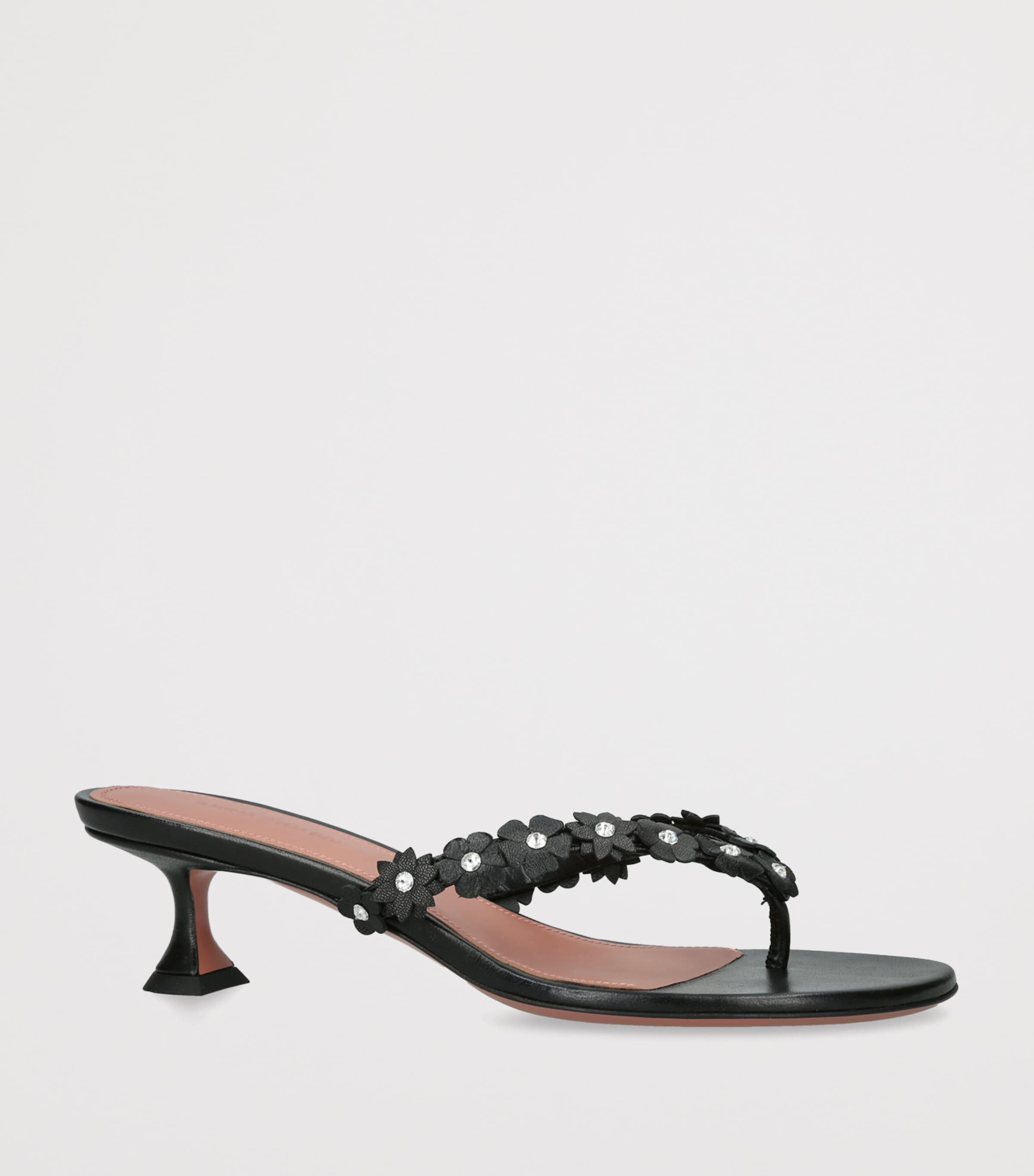 Amina Muaddi Leather Janis Heeled Sandals 45 Black Image 3