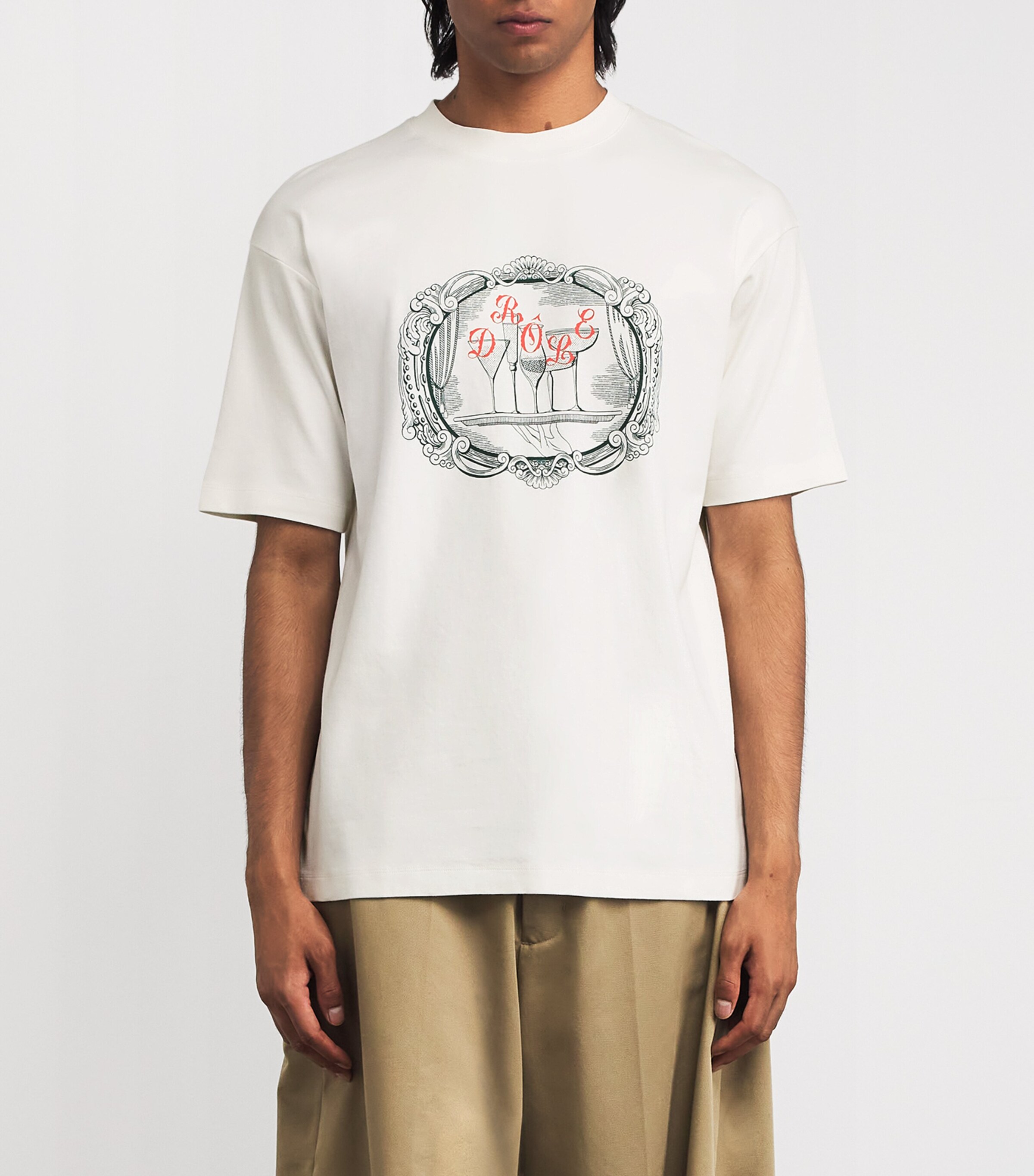 Drôle De Monsieur Mens Cotton Plateau Print T-Shirt Ow / Off White Image 3