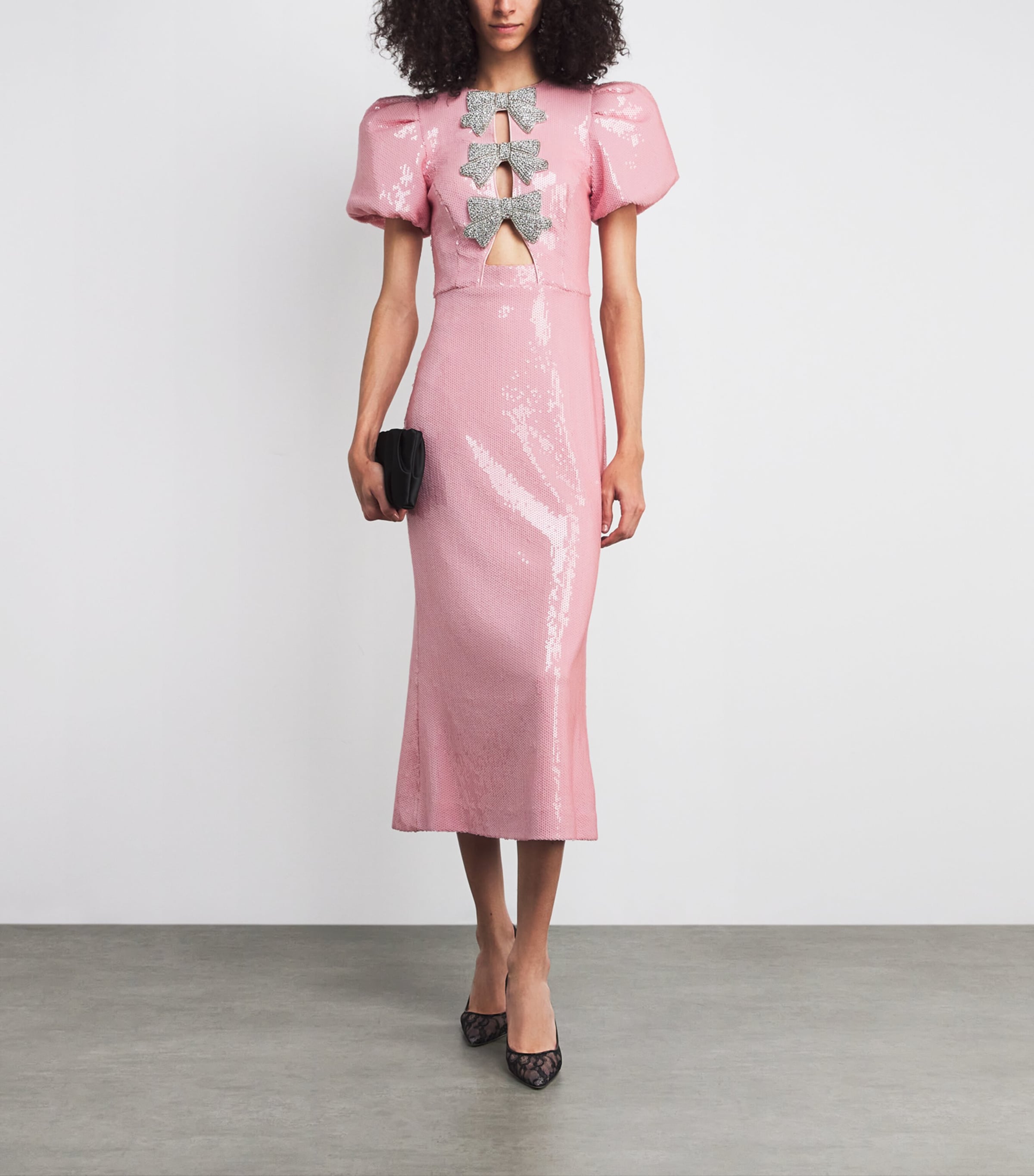 Sequinned Bow Lydia Midi Dress LIGHT PINK Image 2