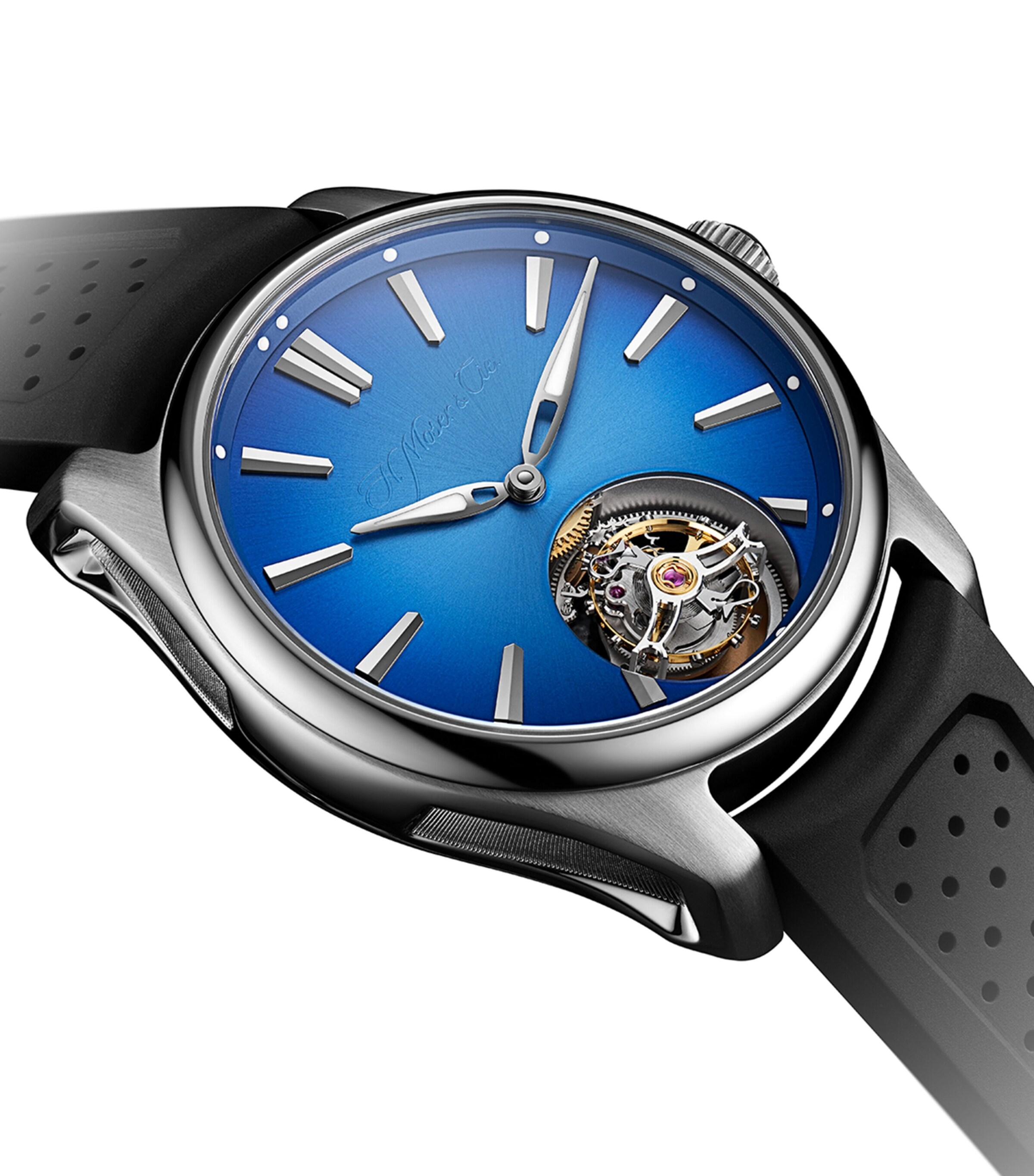 H. Moser & Cie Stainless Steel Pioneer Tourbillon Watch 40mm Blue Image 7