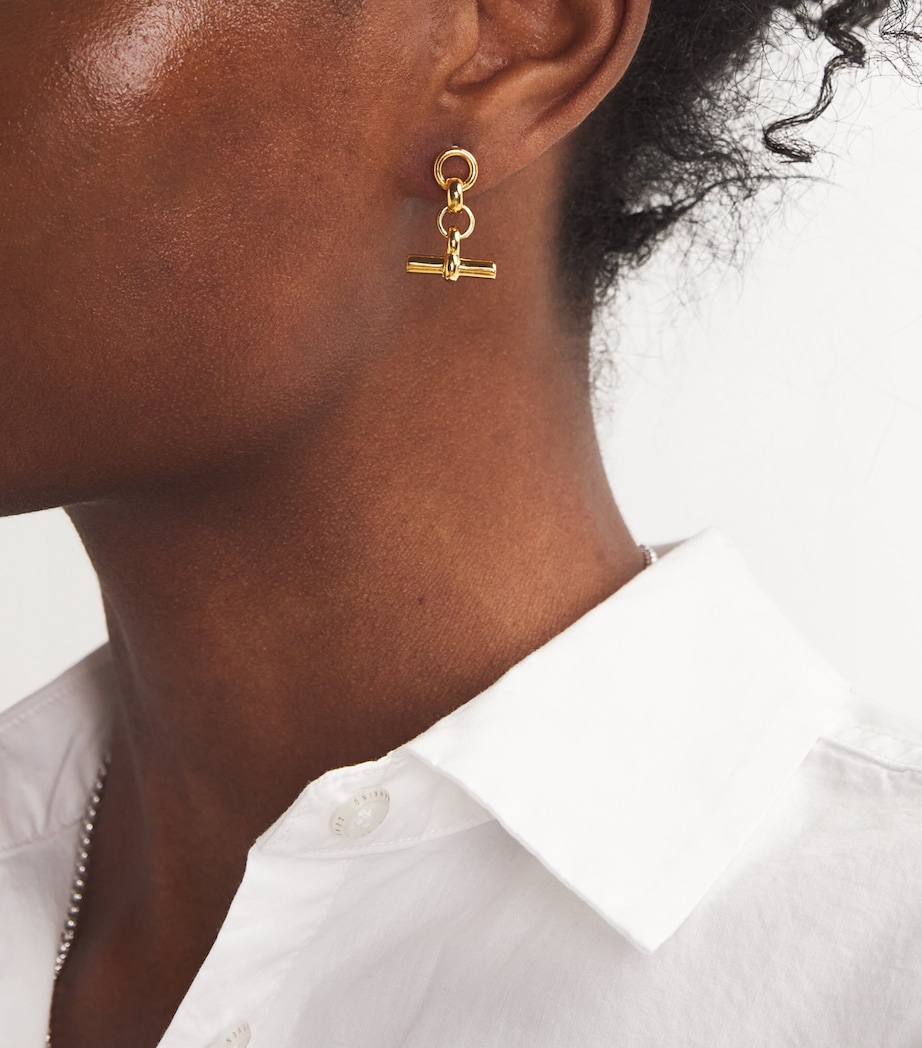 TILLY SVEAAS Gold-Plated T-Bar Drop Earrings Gold Image 2