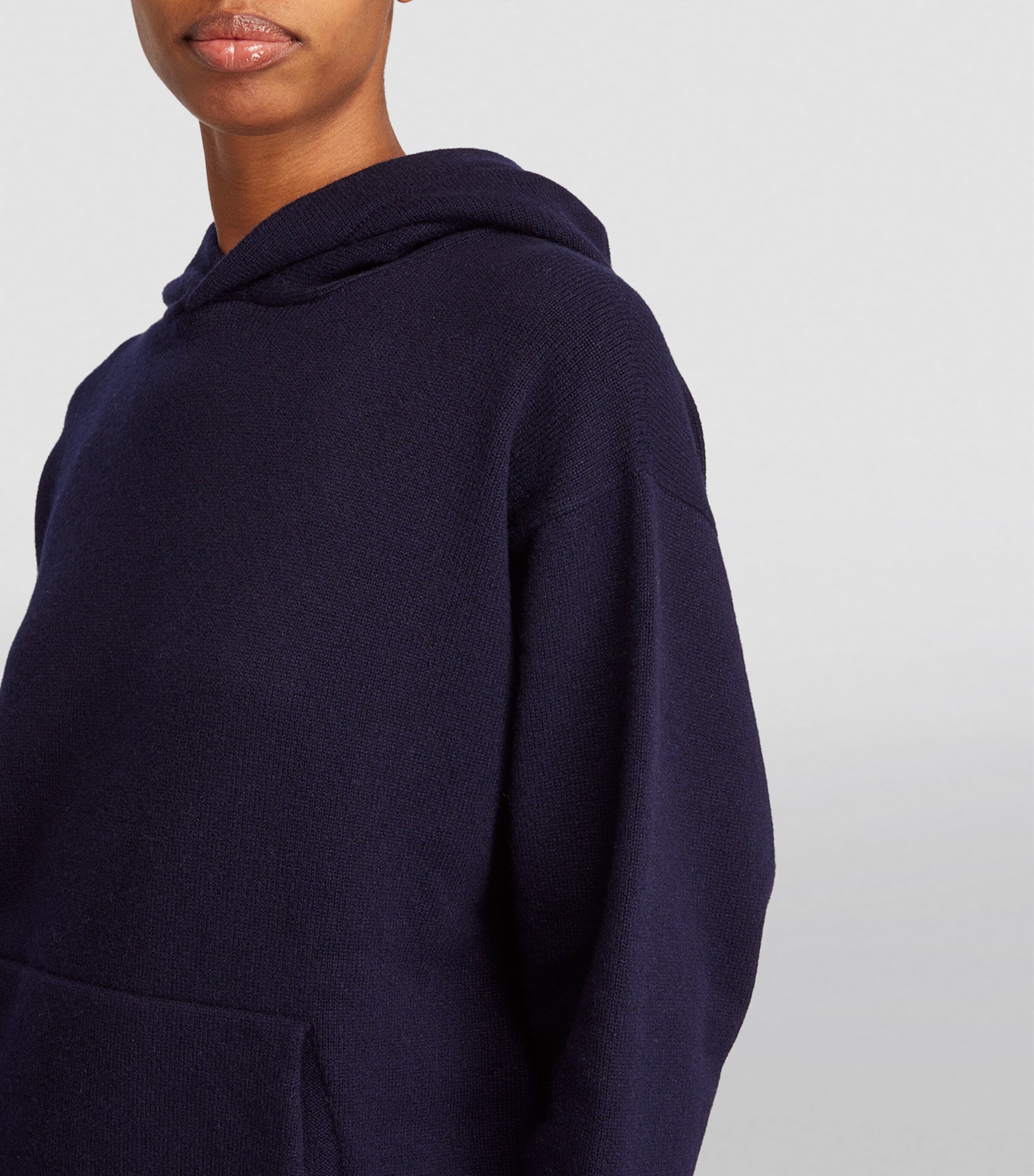 Harrods Womens Cashmere Hoodie Navy Image 6