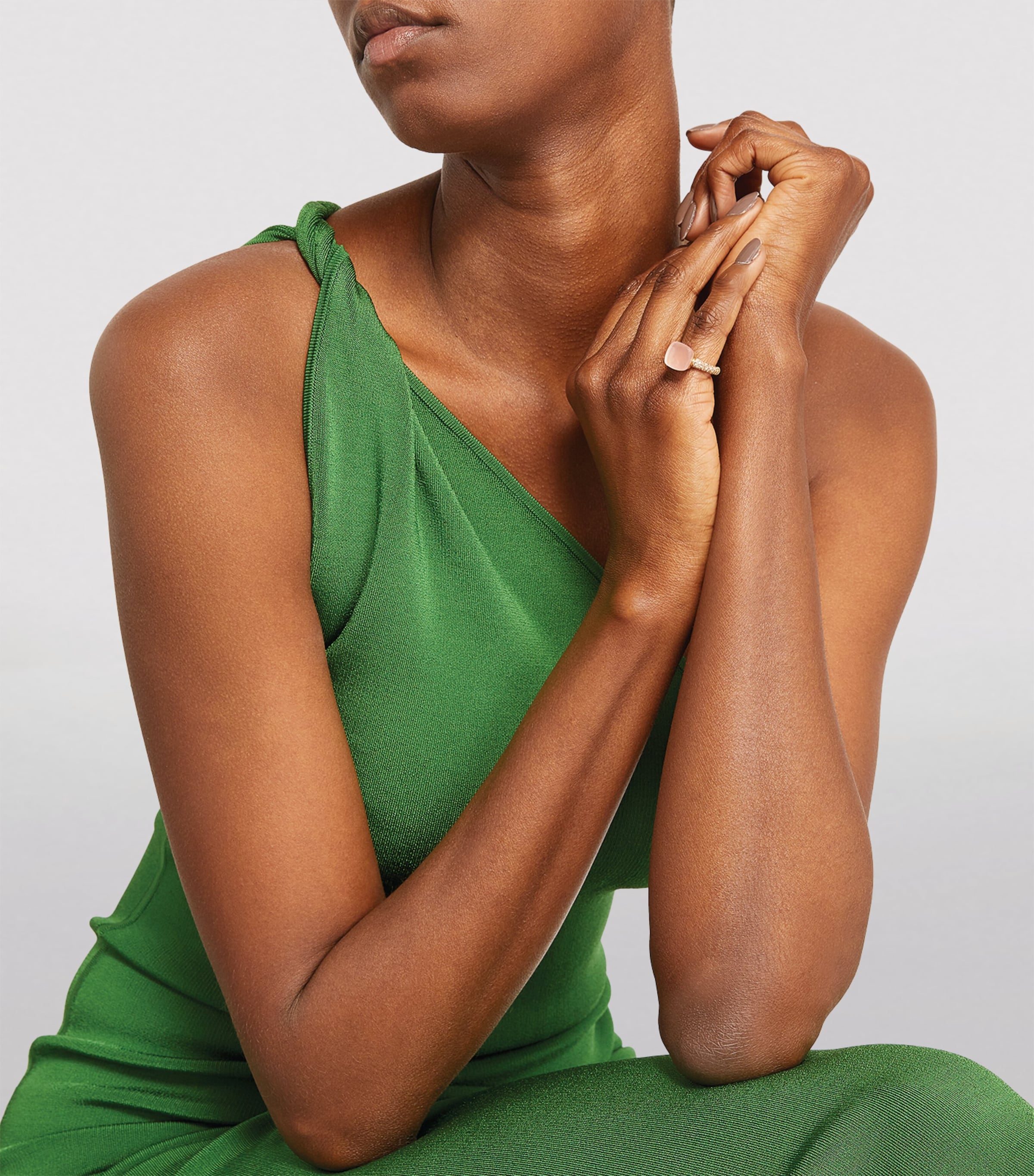 Mixed Gold, Brown Diamond, Chalcedony and Pink Quartz Nudo Ring BRCQR Image 5