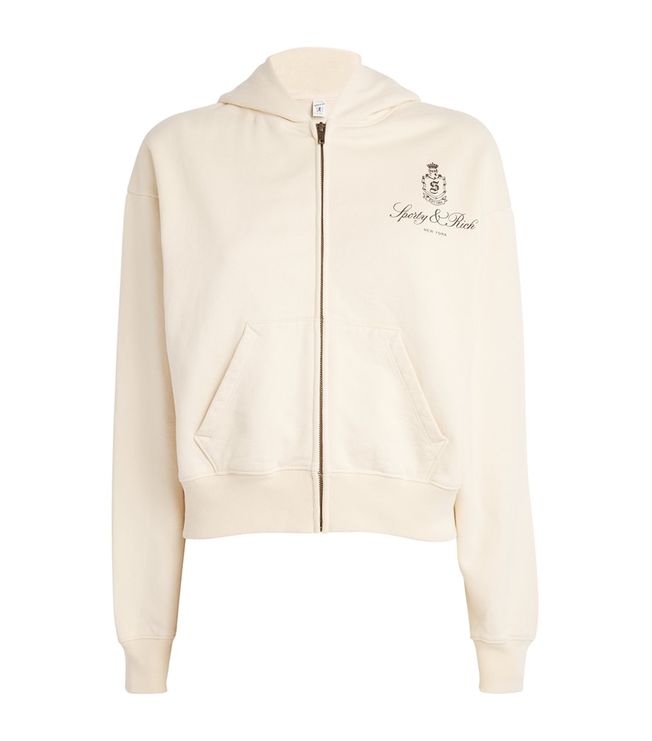 Sporty & Rich Womens Cotton Vendome Zip Hoodie Cream Chocolate Image 1