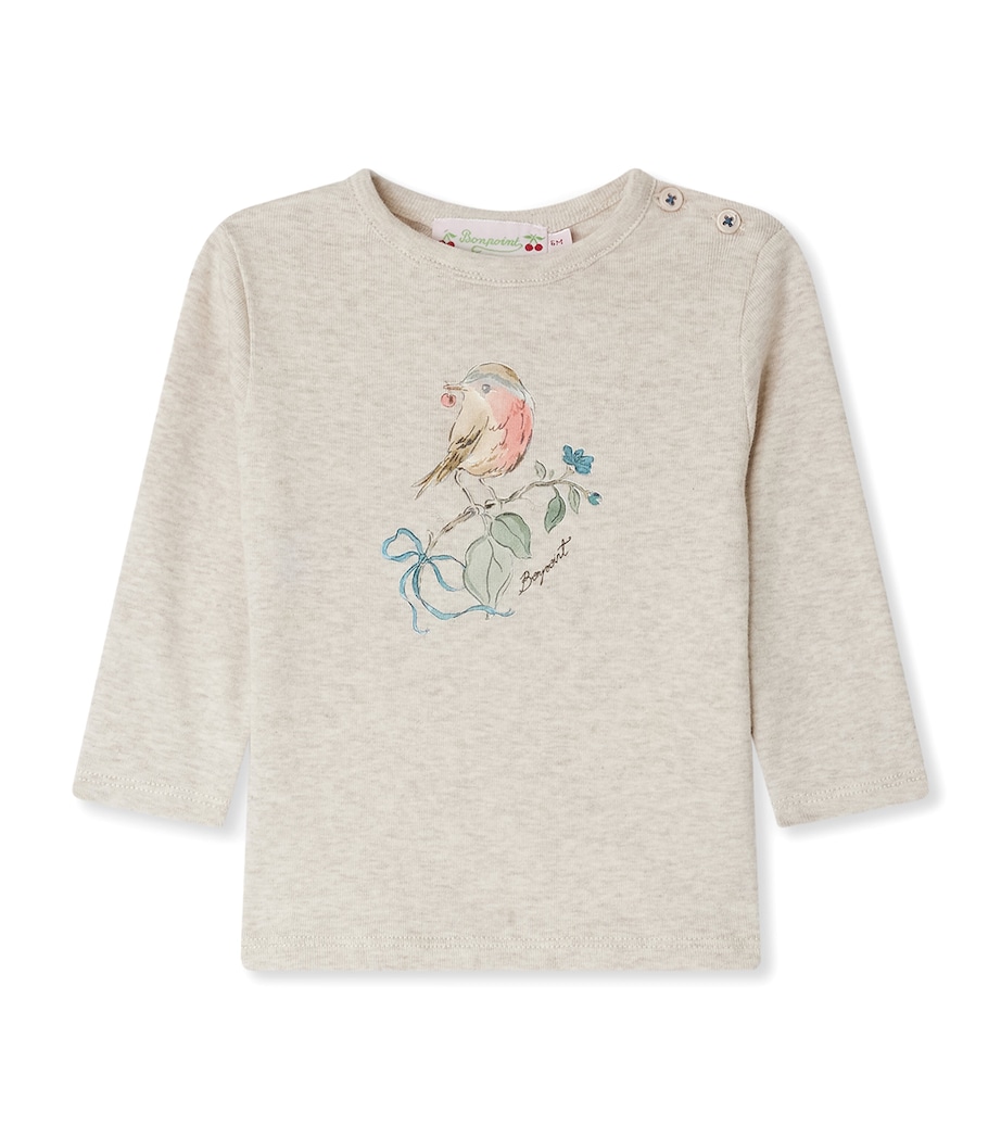 Cotton Long-Sleeve Bird T-Shirt (6-18 Months) UPB BEIGE Image 1