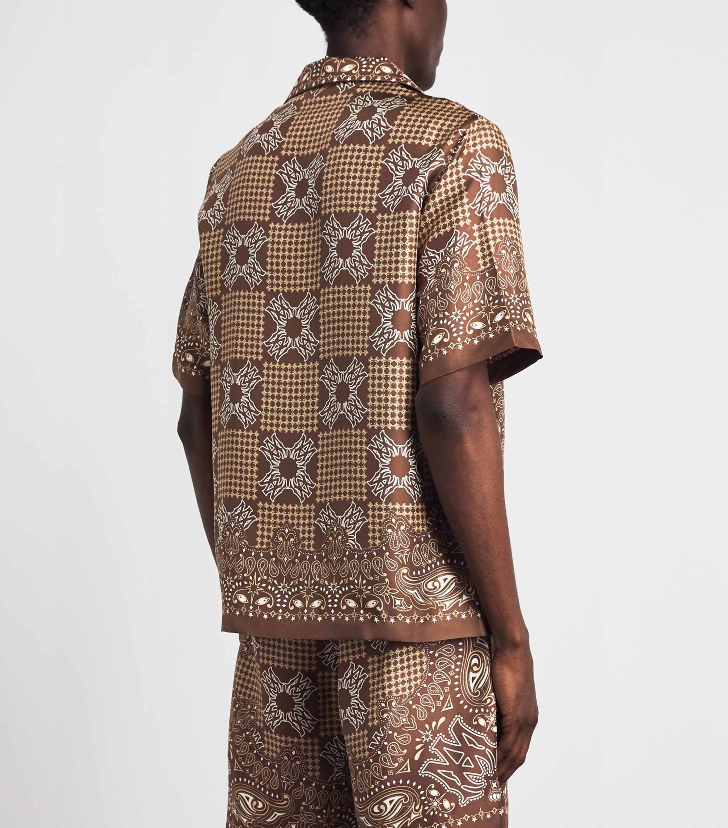 AMIRI Mens Silk MA Check Short-Sleeve Shirt Tobacco Image 5