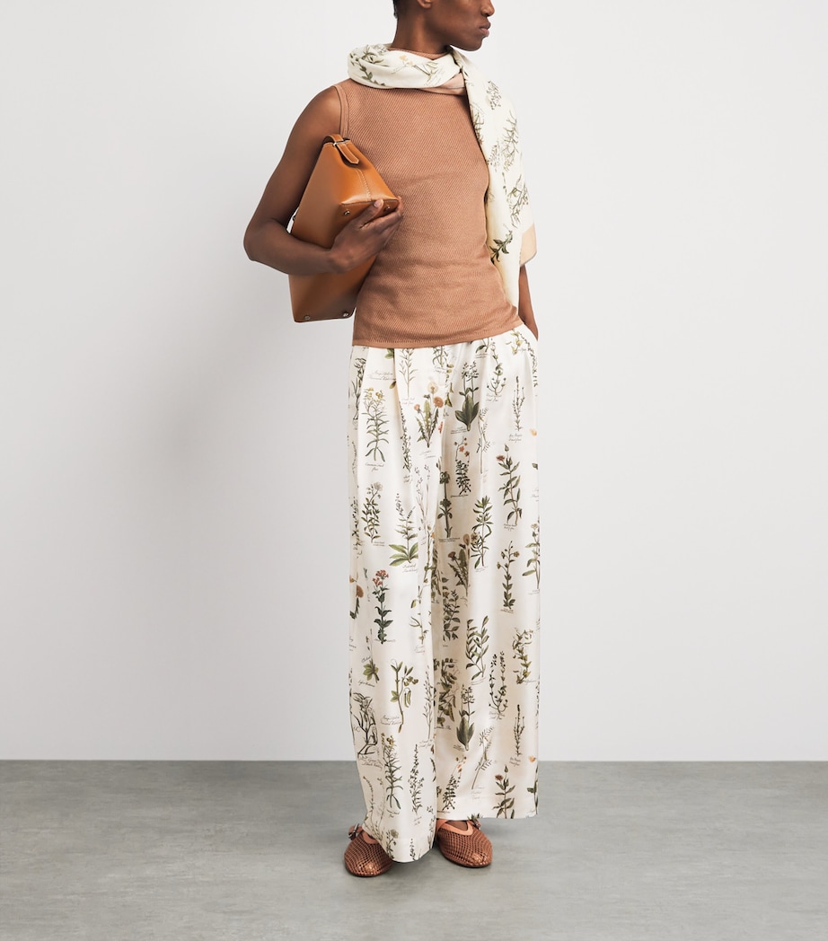Colombo Womens Silk Floral Wide-Leg Trousers Grey Image 2