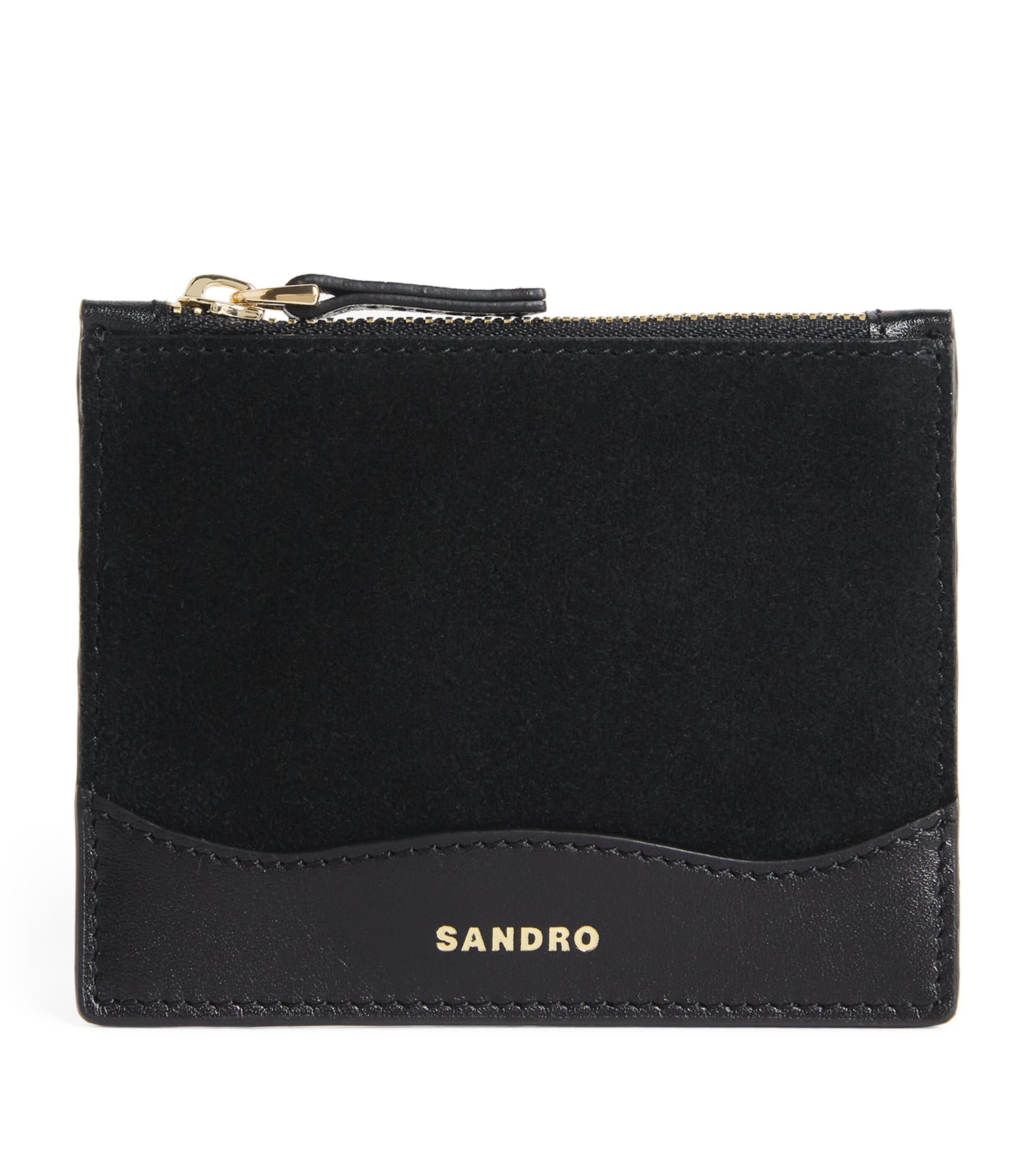 Sandro Leather-suede Card Holder In Black