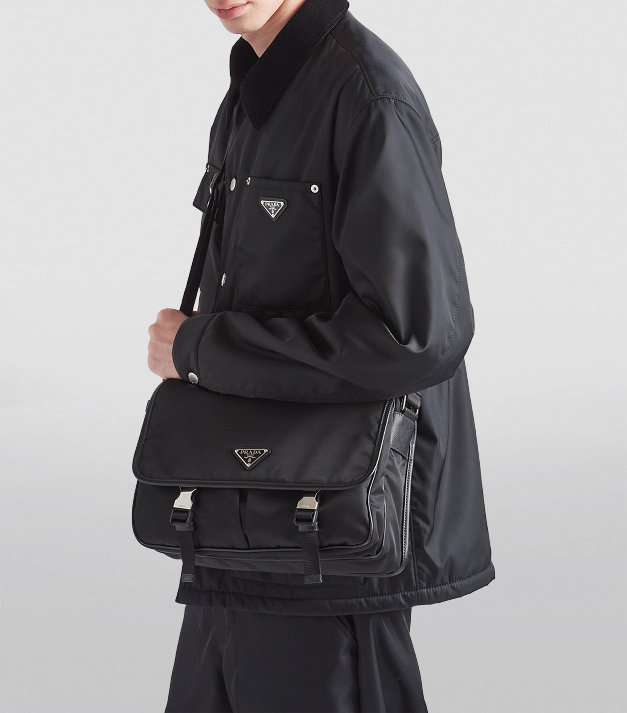 Re-Nylon and Leather Messenger Bag F0002 Image 2